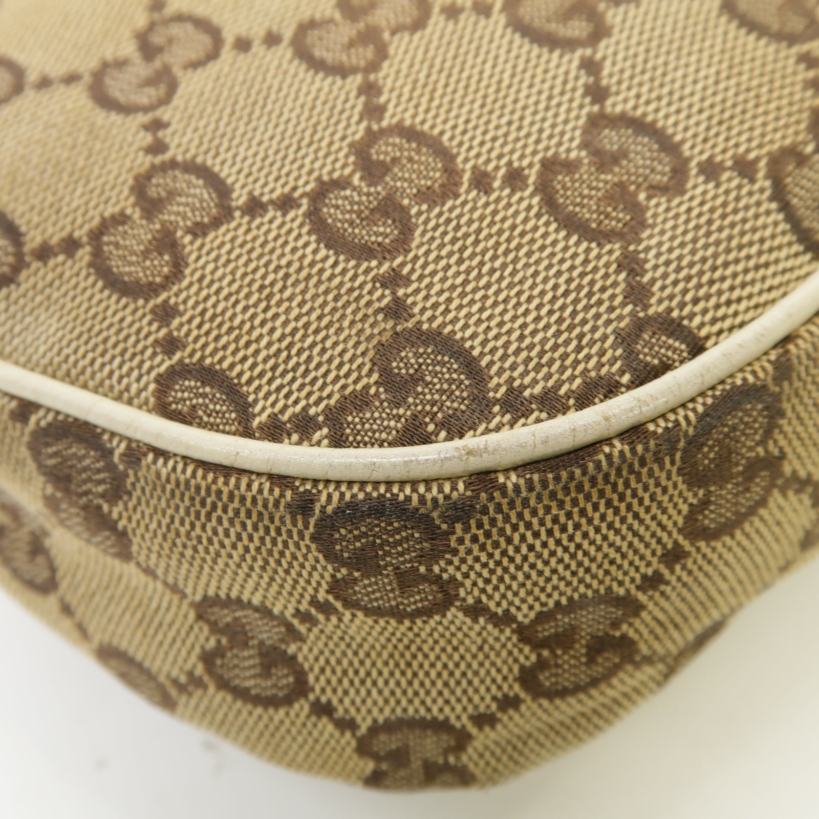 GUCCI 帆布/皮革Shoulder Bag金扣肩背袋啡色/白色