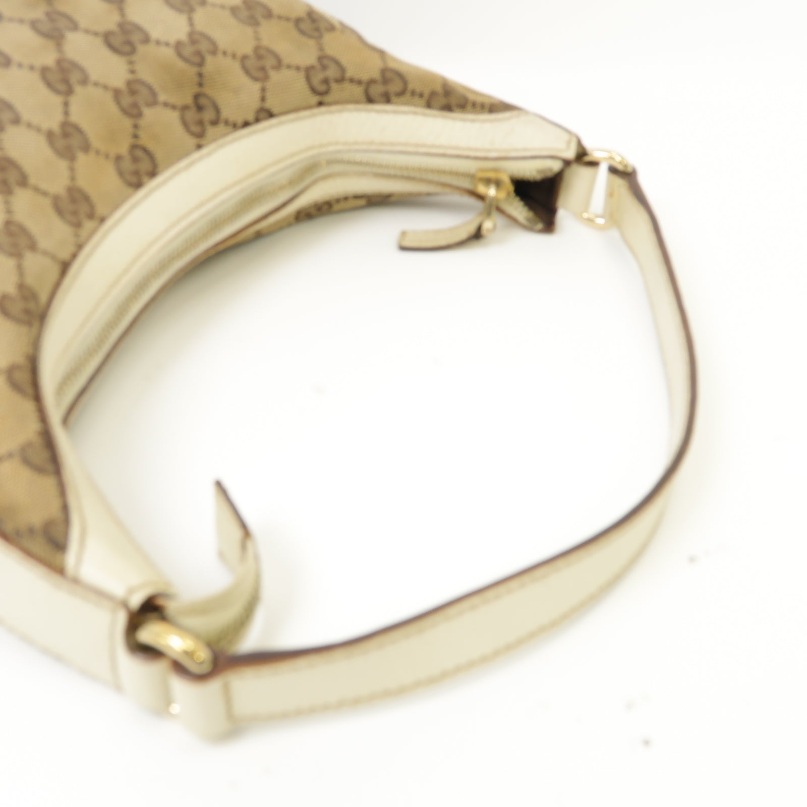 GUCCI 帆布/皮革Shoulder Bag金扣肩背袋啡色/白色