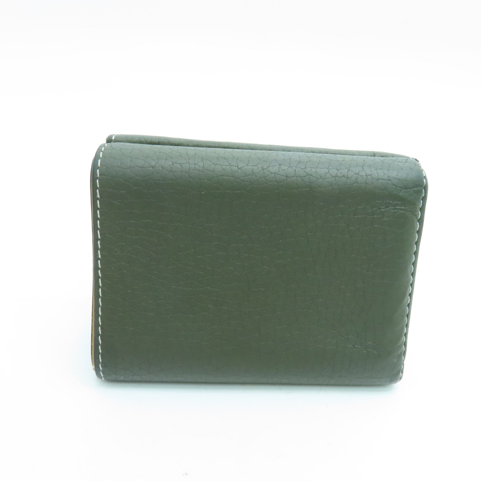 SELECTION Calfskin Leather Presse Trifold Wallet Gold Buckle Wallet Green