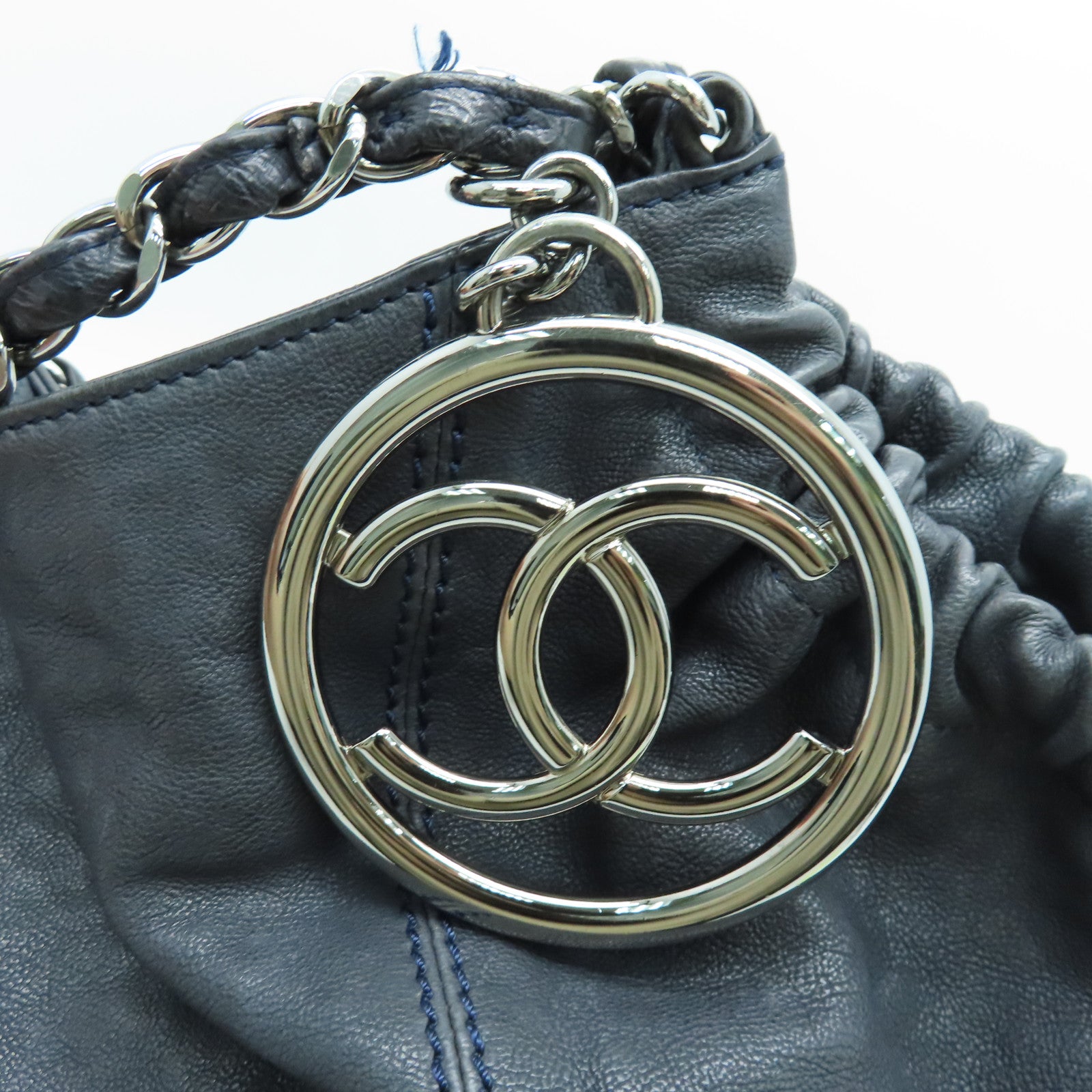 CHANEL Cowhide Leather Chain Shoulder Silver Buckle Shoulder Bag Gray