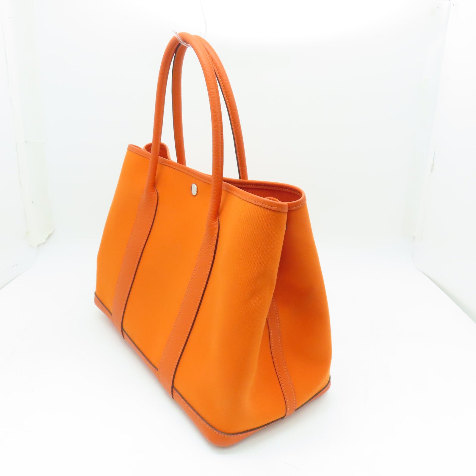 HERMES 【激減優惠】帆布Garden Party PM銀扣手挽袋Orange橙色