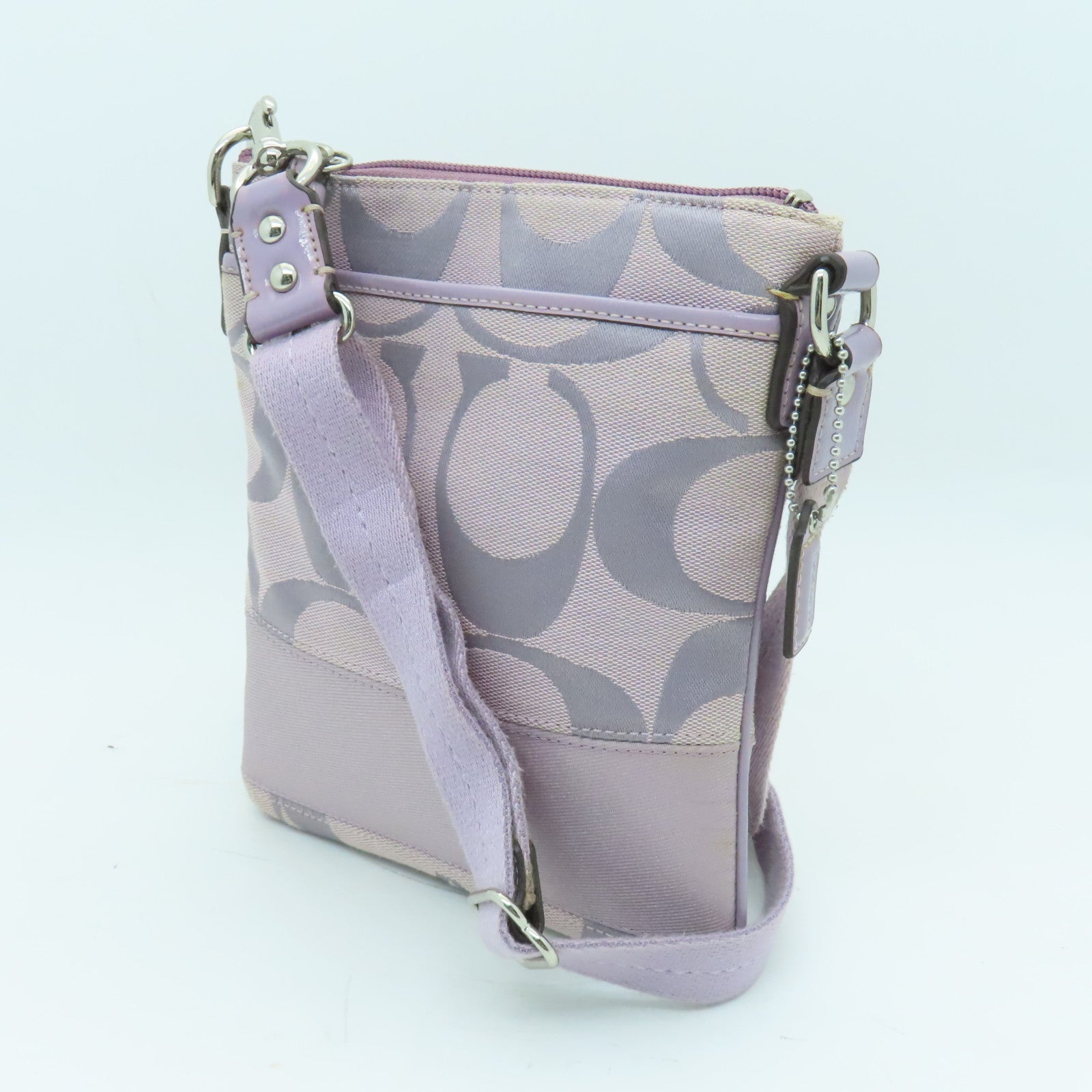 COACH 帆布Shoulder Bag銀扣肩背袋紫色