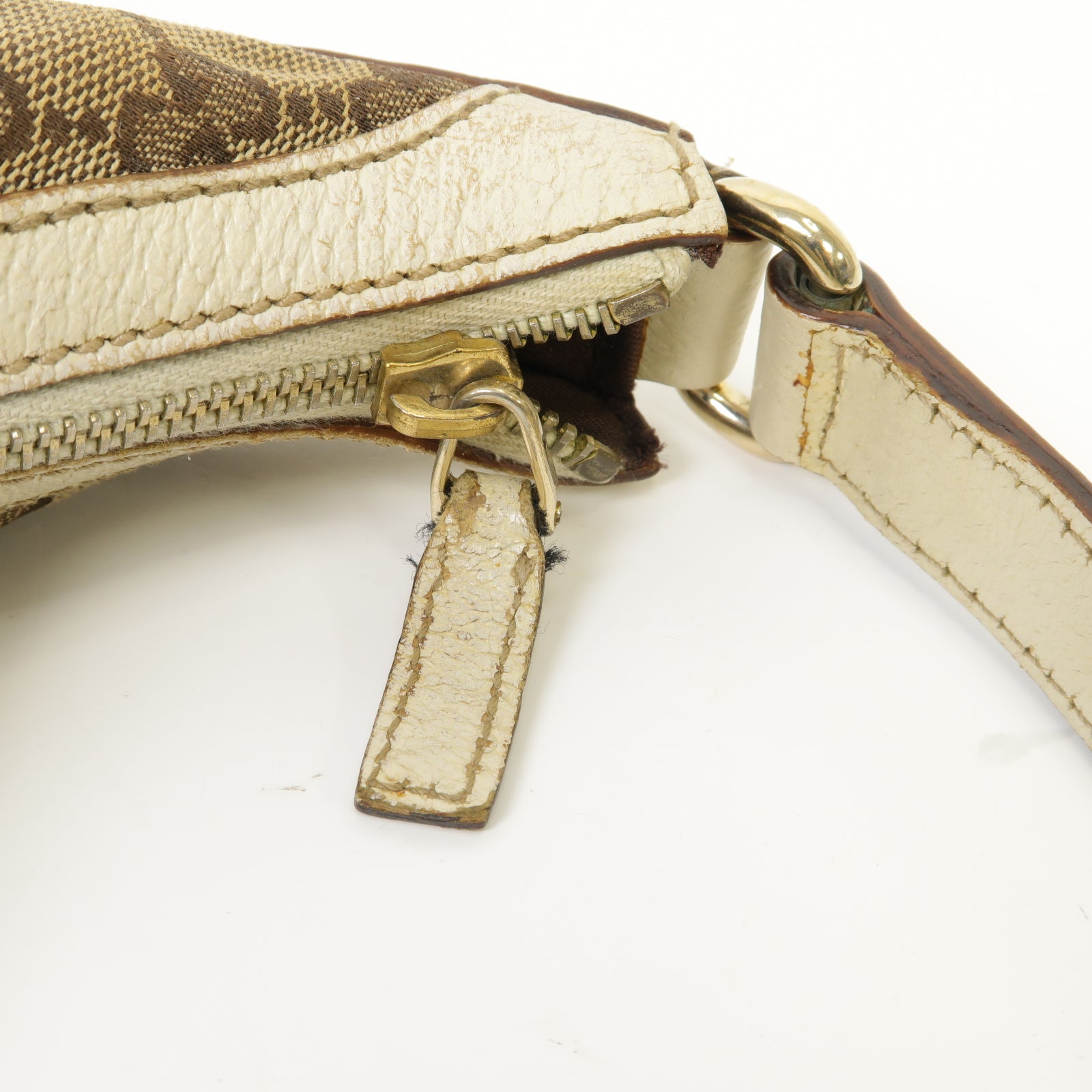 GUCCI 帆布/皮革Shoulder Bag金扣肩背袋啡色/白色