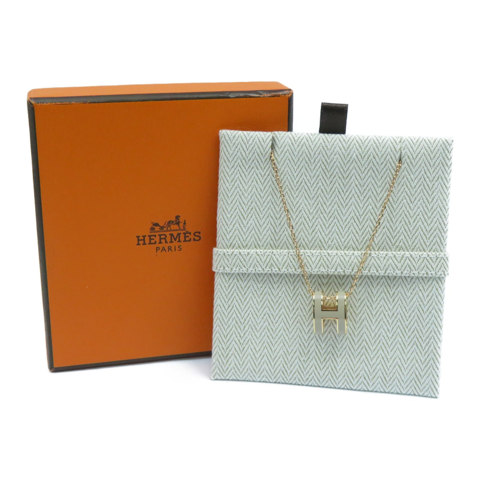 HERMES 金屬Pop H Necklace項鍊粉金色/米色