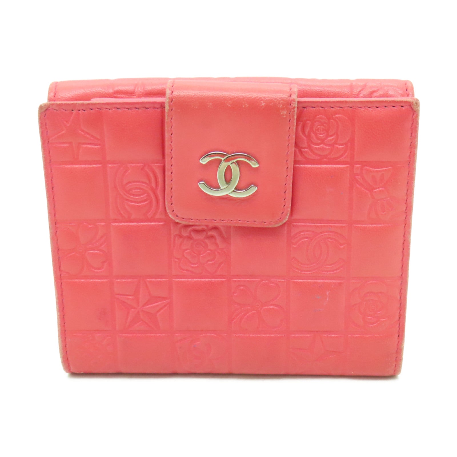 CHANEL 【激減優惠】牛皮皮革Wallet銀扣錢包粉紅色