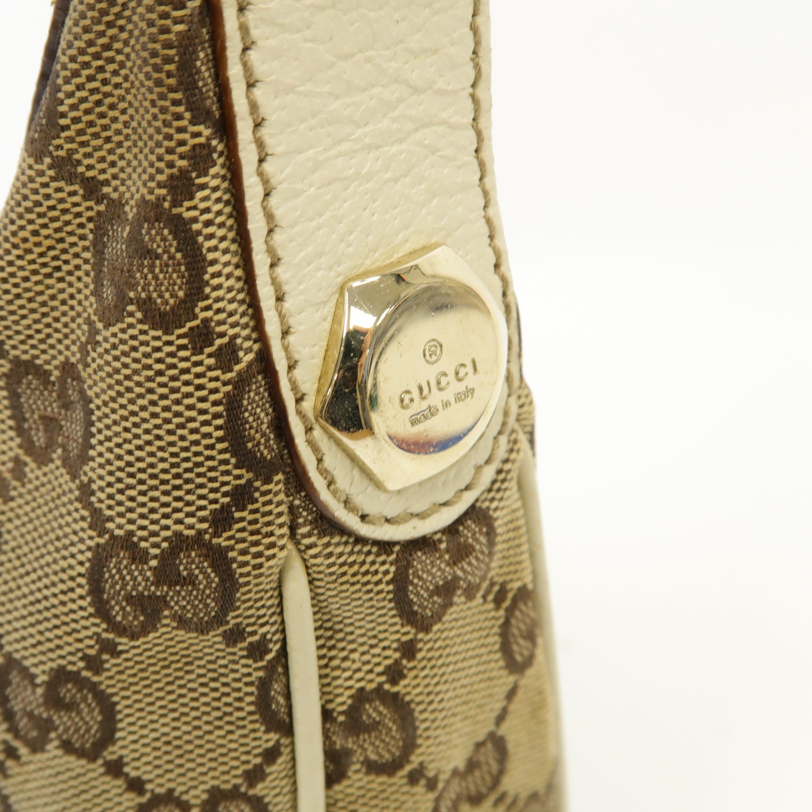 GUCCI 帆布/皮革Shoulder Bag金扣肩背袋啡色/白色
