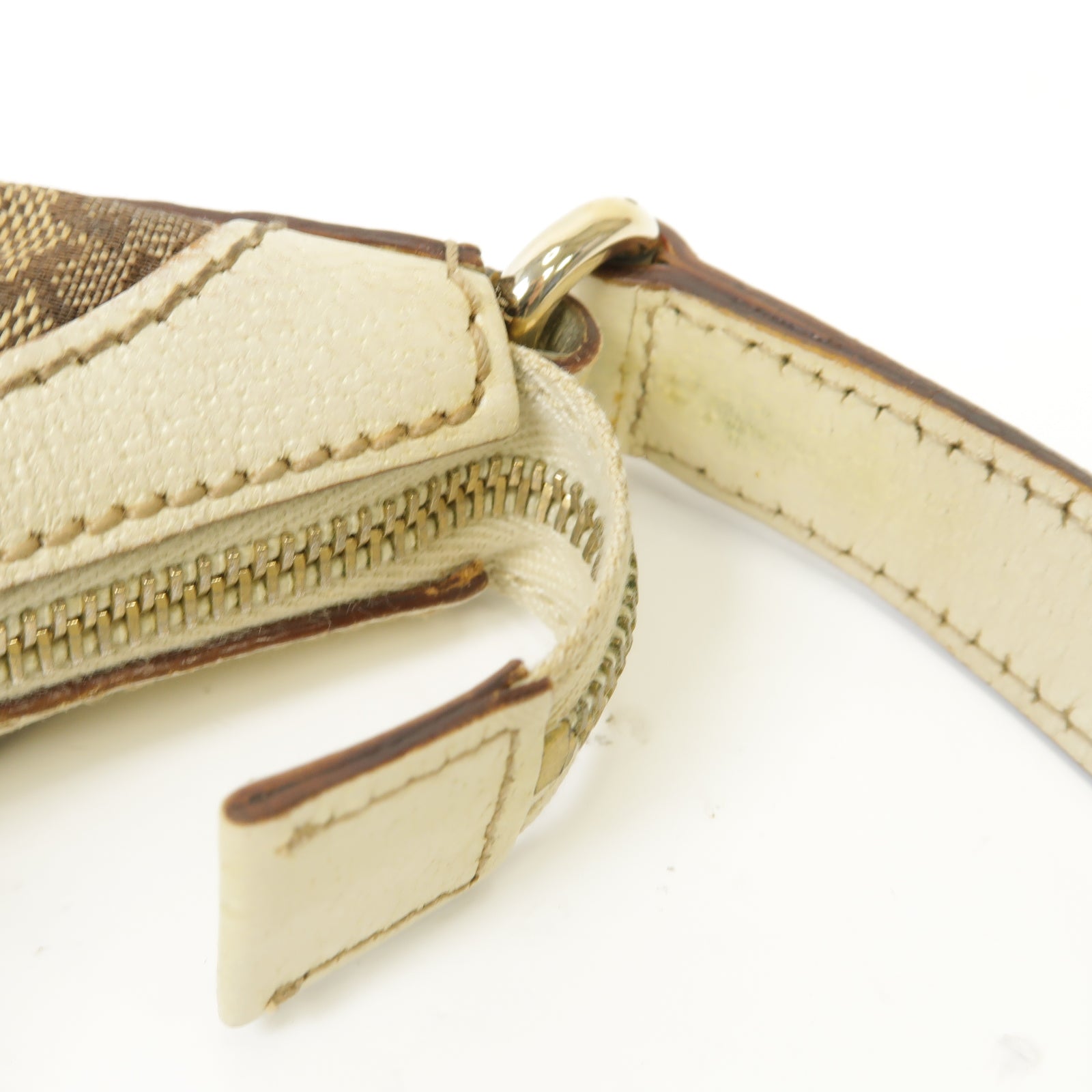 GUCCI 帆布/皮革Shoulder Bag金扣肩背袋啡色/白色