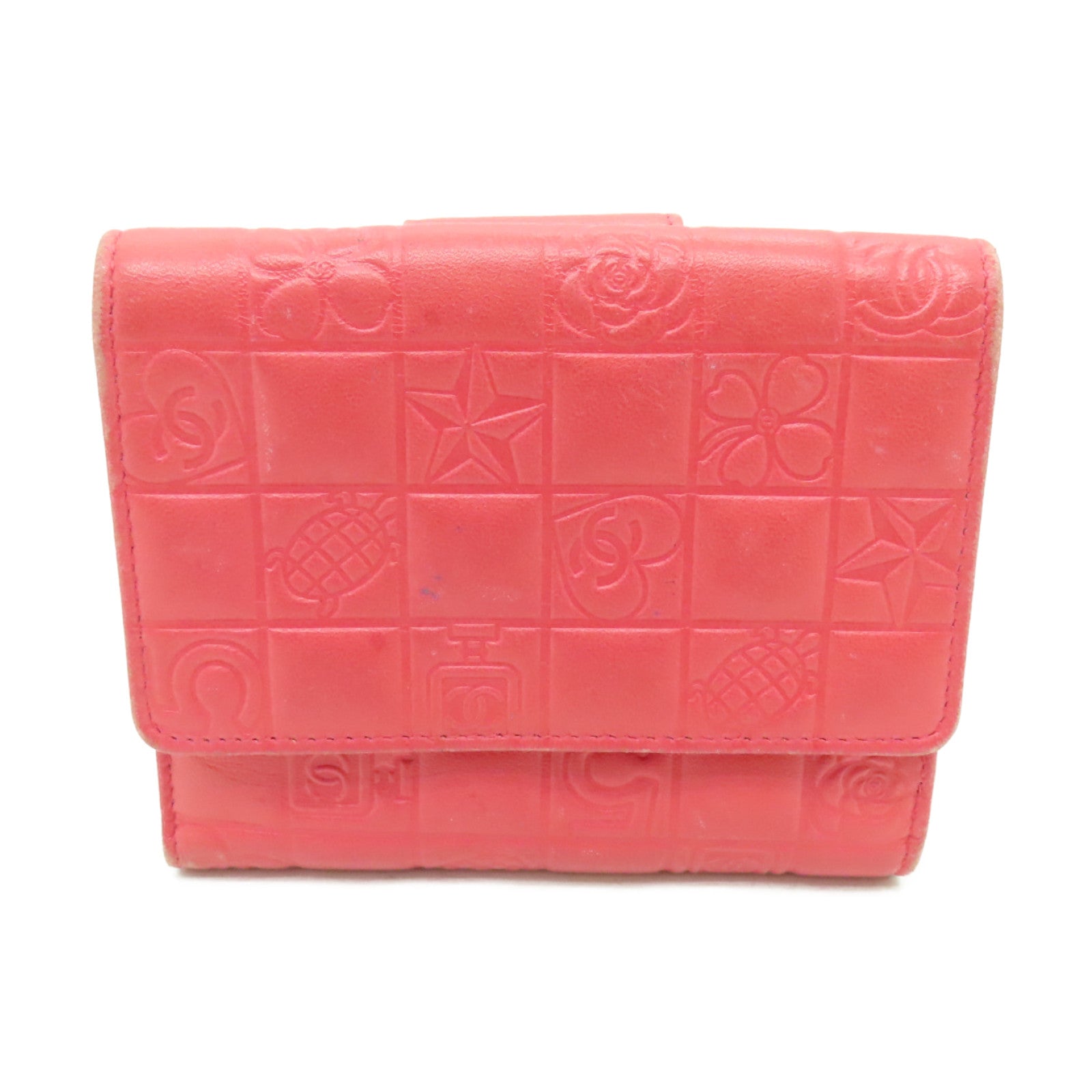 CHANEL 【激減優惠】牛皮皮革Wallet銀扣錢包粉紅色
