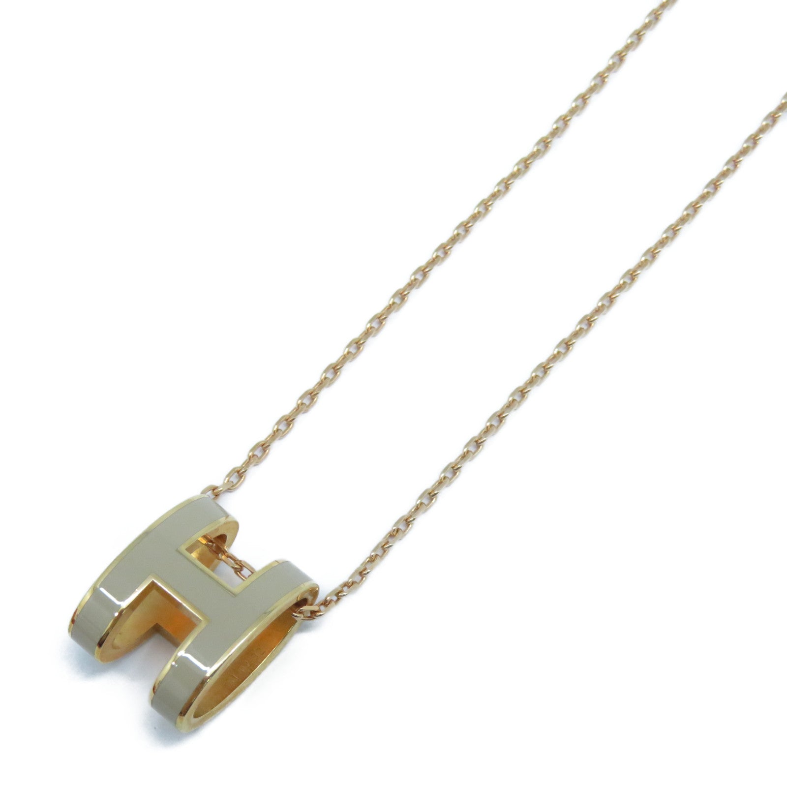 HERMES 金屬Pop H Necklace項鍊粉金色/米色