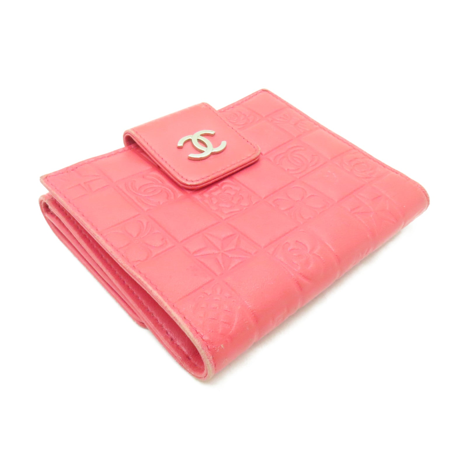 CHANEL 【激減優惠】牛皮皮革Wallet銀扣錢包粉紅色