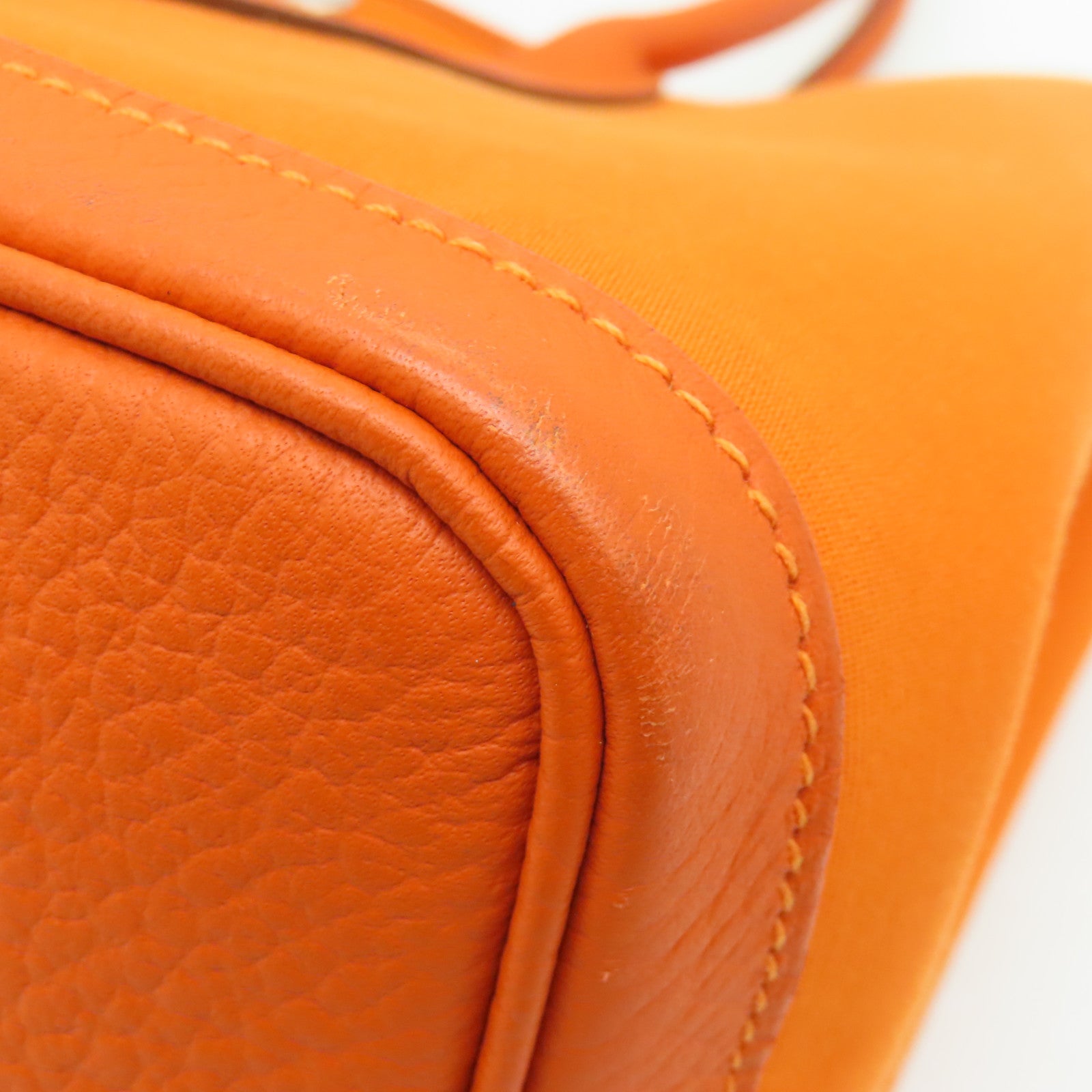 HERMES 【激減優惠】帆布Garden Party PM銀扣手挽袋Orange橙色