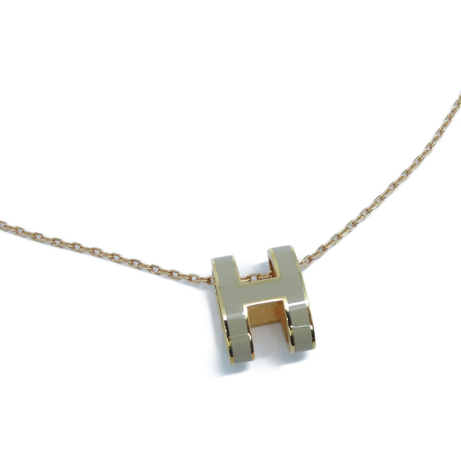 HERMES 金屬Pop H Necklace項鍊粉金色/米色