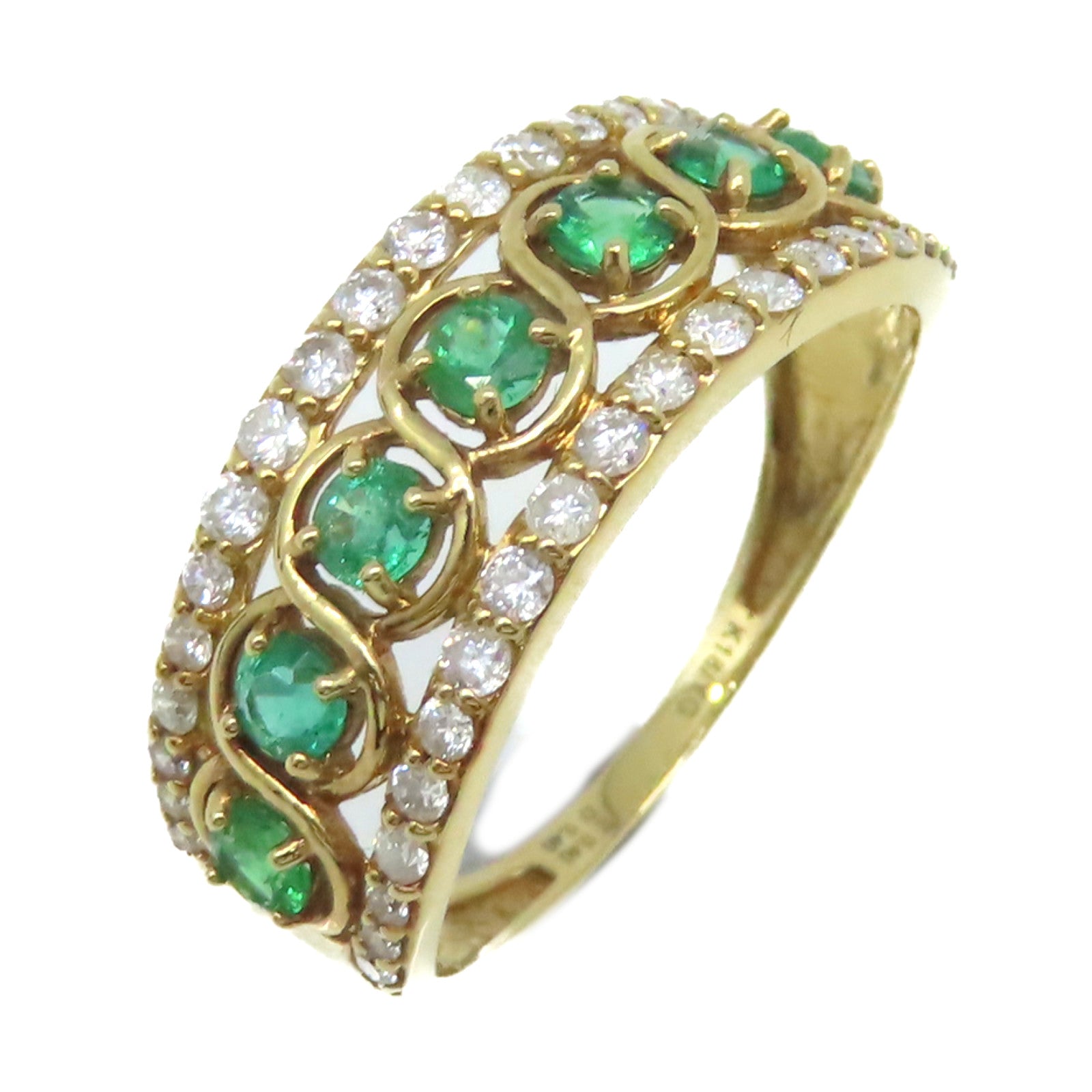 JEWELRY 【激減優惠】18K黃金/0.4ct綠寶石/0.4ct鑽石Emerald Ring戒指US#6