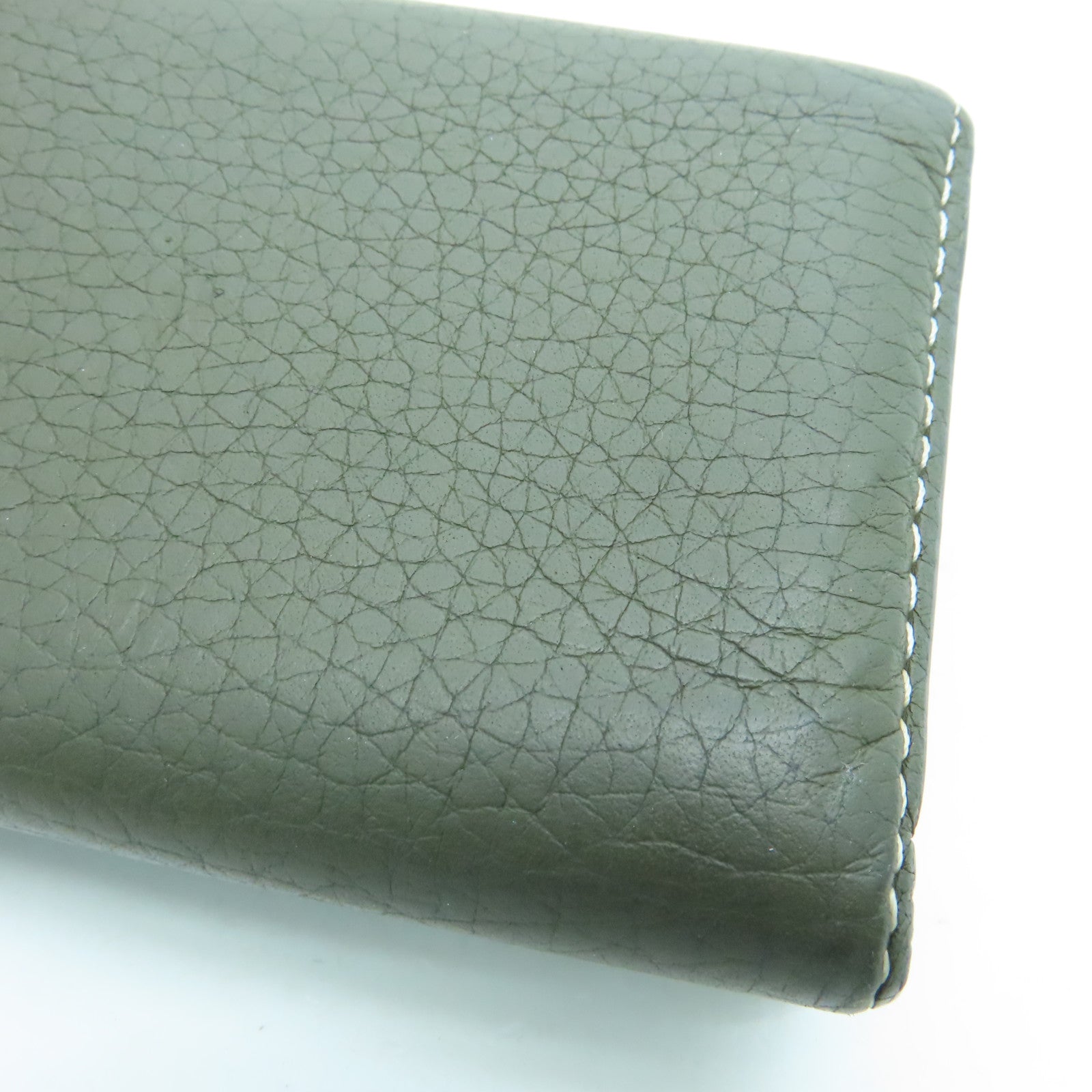 SELECTION Calfskin Leather Presse Trifold Wallet Gold Buckle Wallet Green