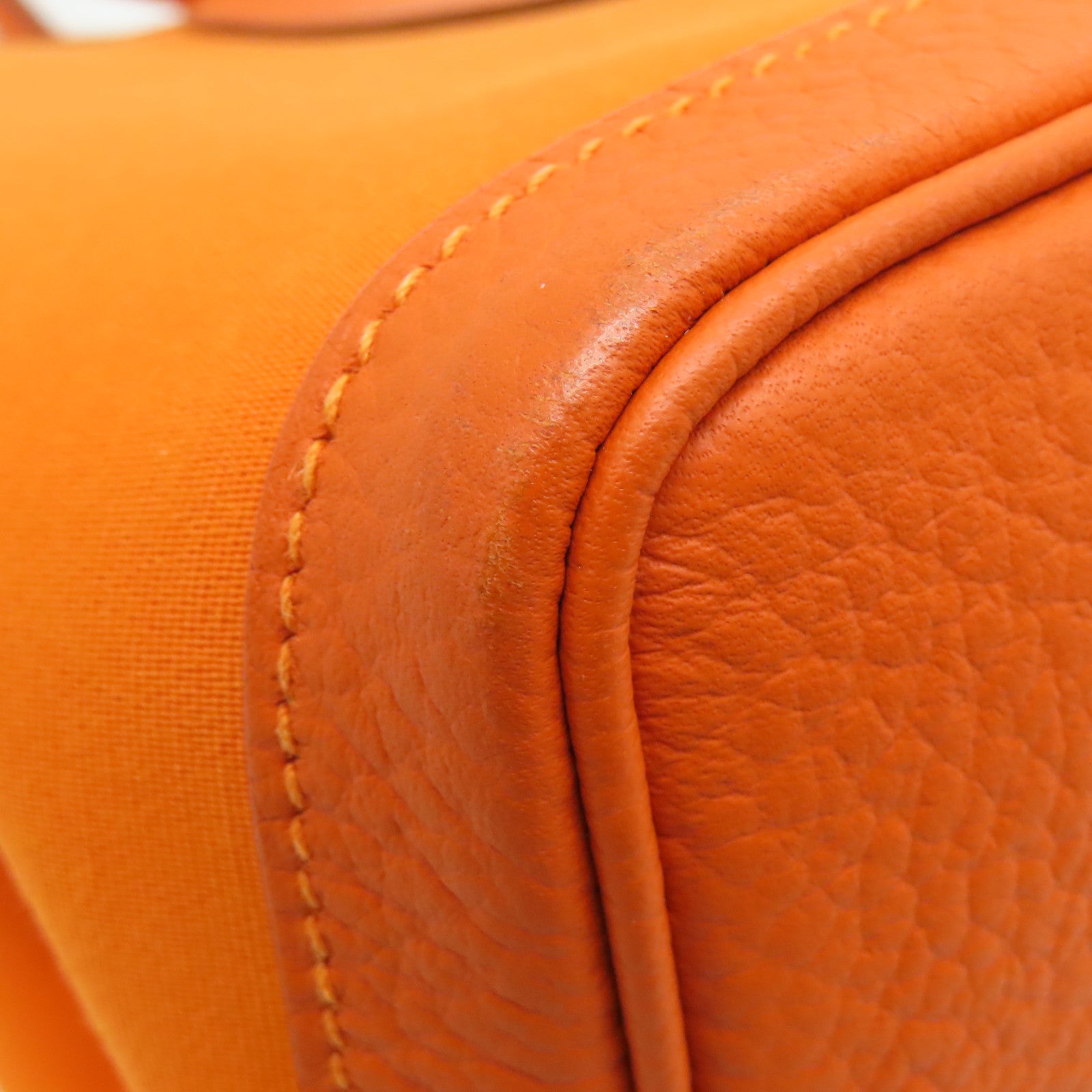 HERMES 【激減優惠】帆布Garden Party PM銀扣手挽袋Orange橙色