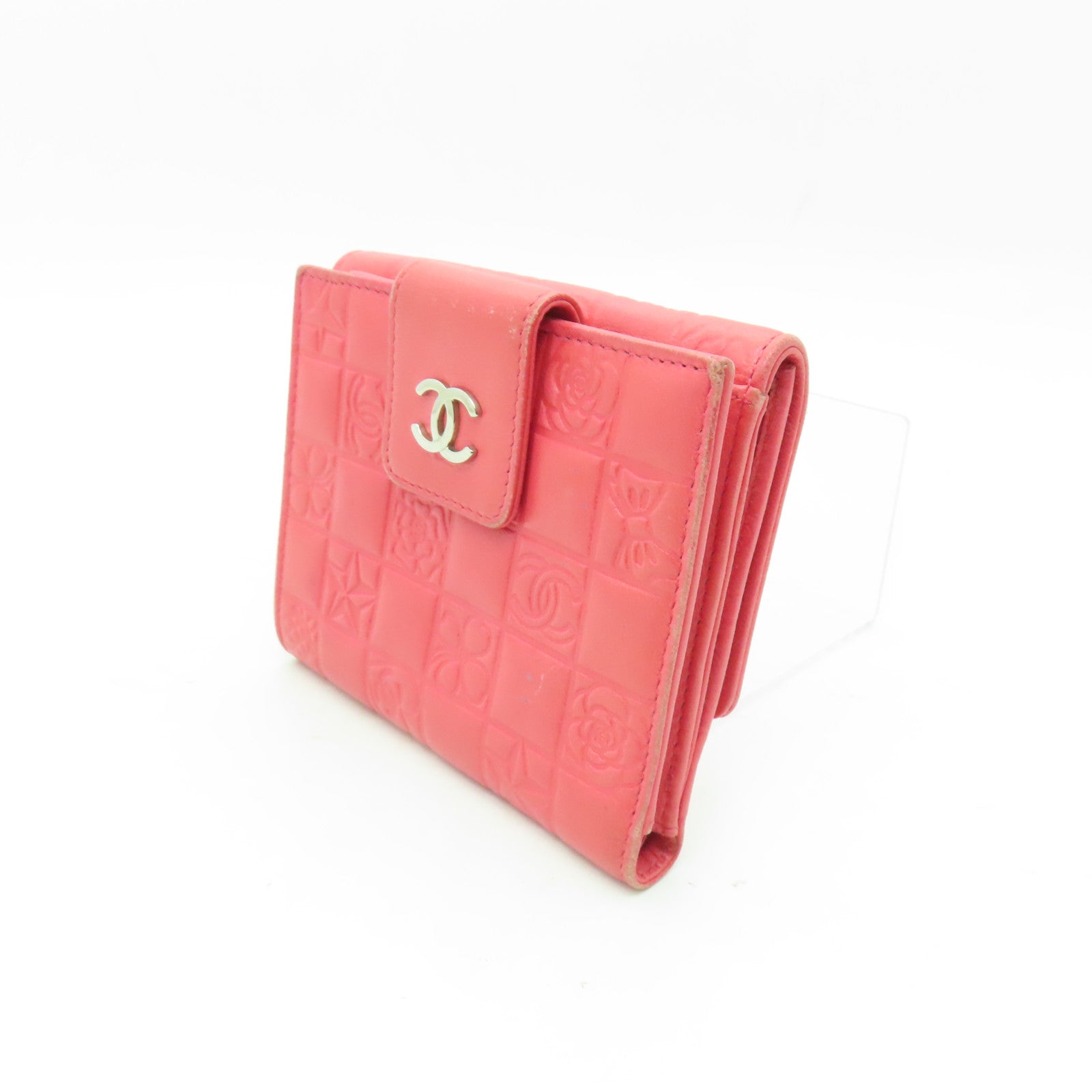 CHANEL 【激減優惠】牛皮皮革Wallet銀扣錢包粉紅色