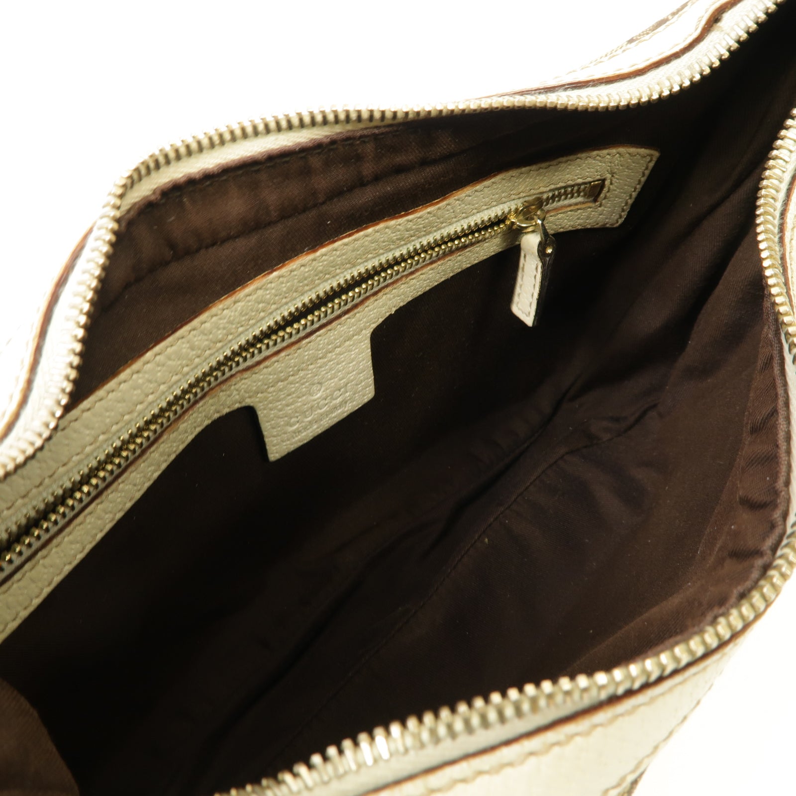 GUCCI 帆布/皮革Shoulder Bag金扣肩背袋啡色/白色