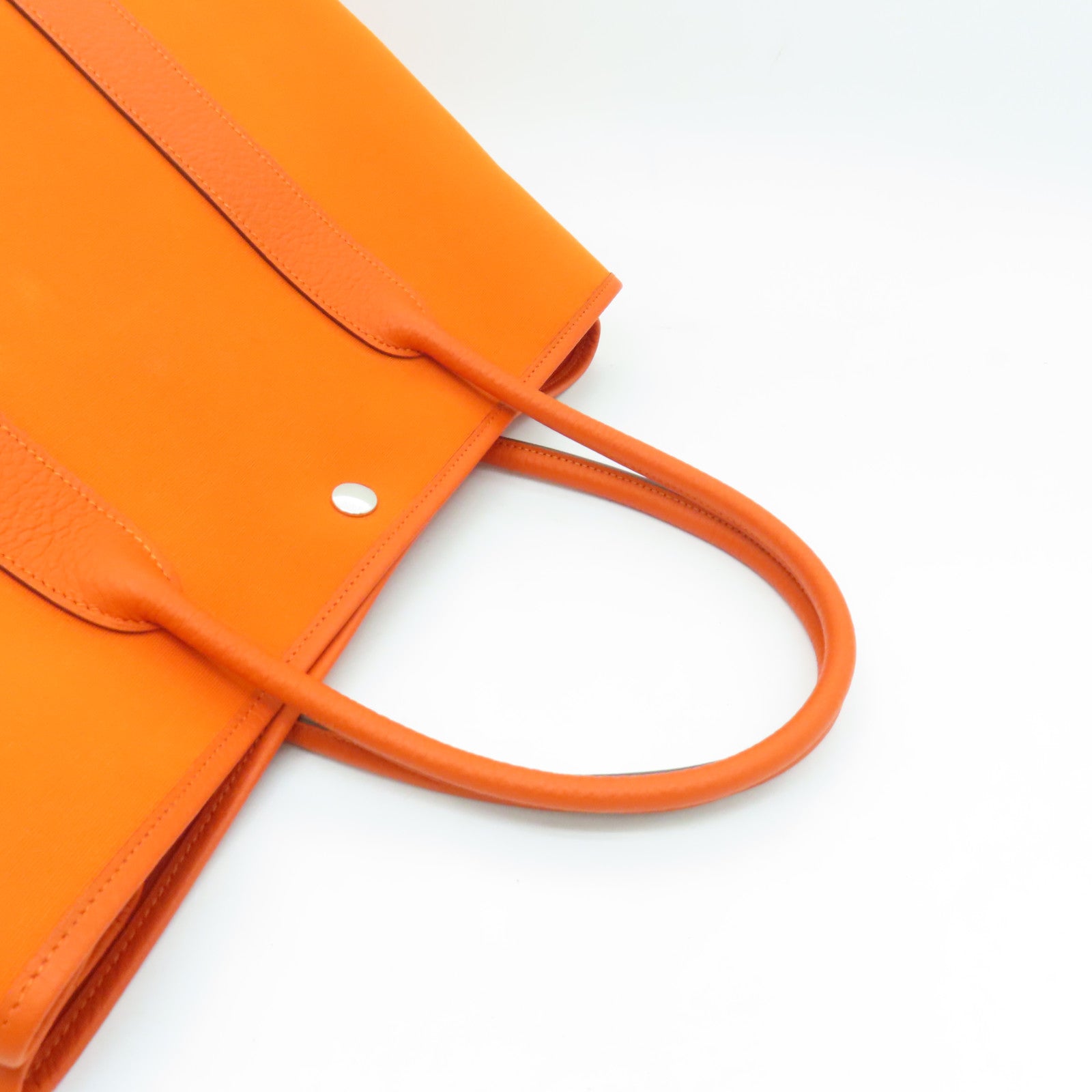 HERMES 【激減優惠】帆布Garden Party PM銀扣手挽袋Orange橙色