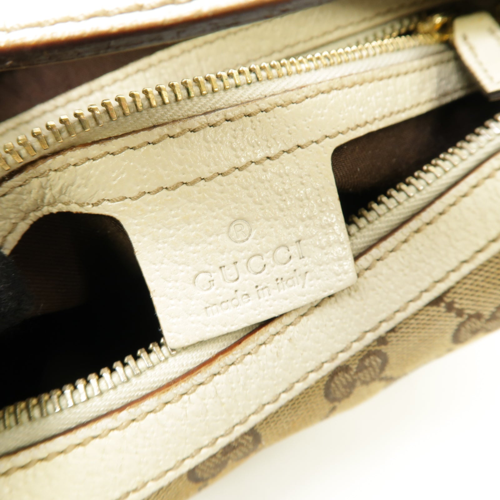 GUCCI 帆布/皮革Shoulder Bag金扣肩背袋啡色/白色