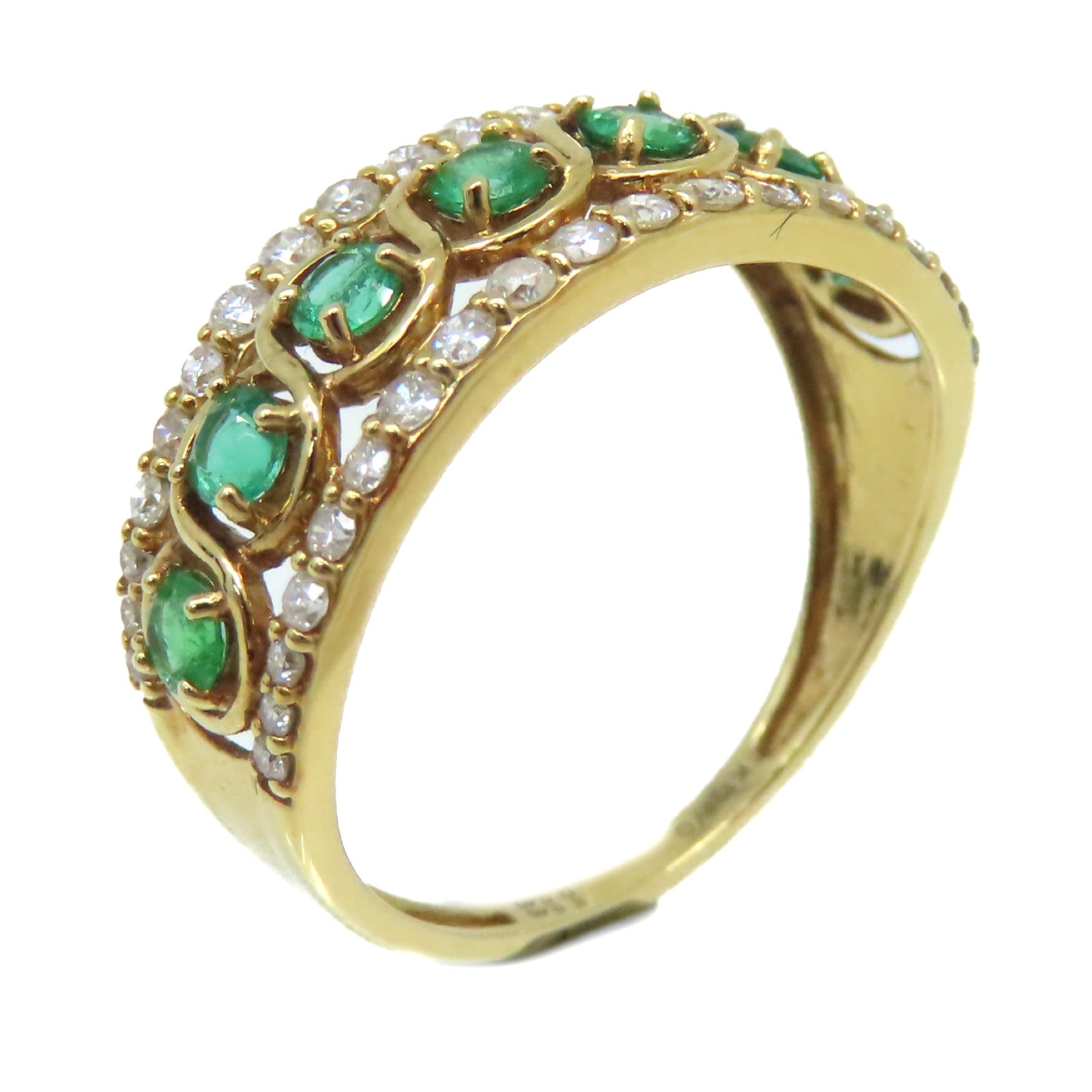 JEWELRY 【激減優惠】18K黃金/0.4ct綠寶石/0.4ct鑽石Emerald Ring戒指US#6