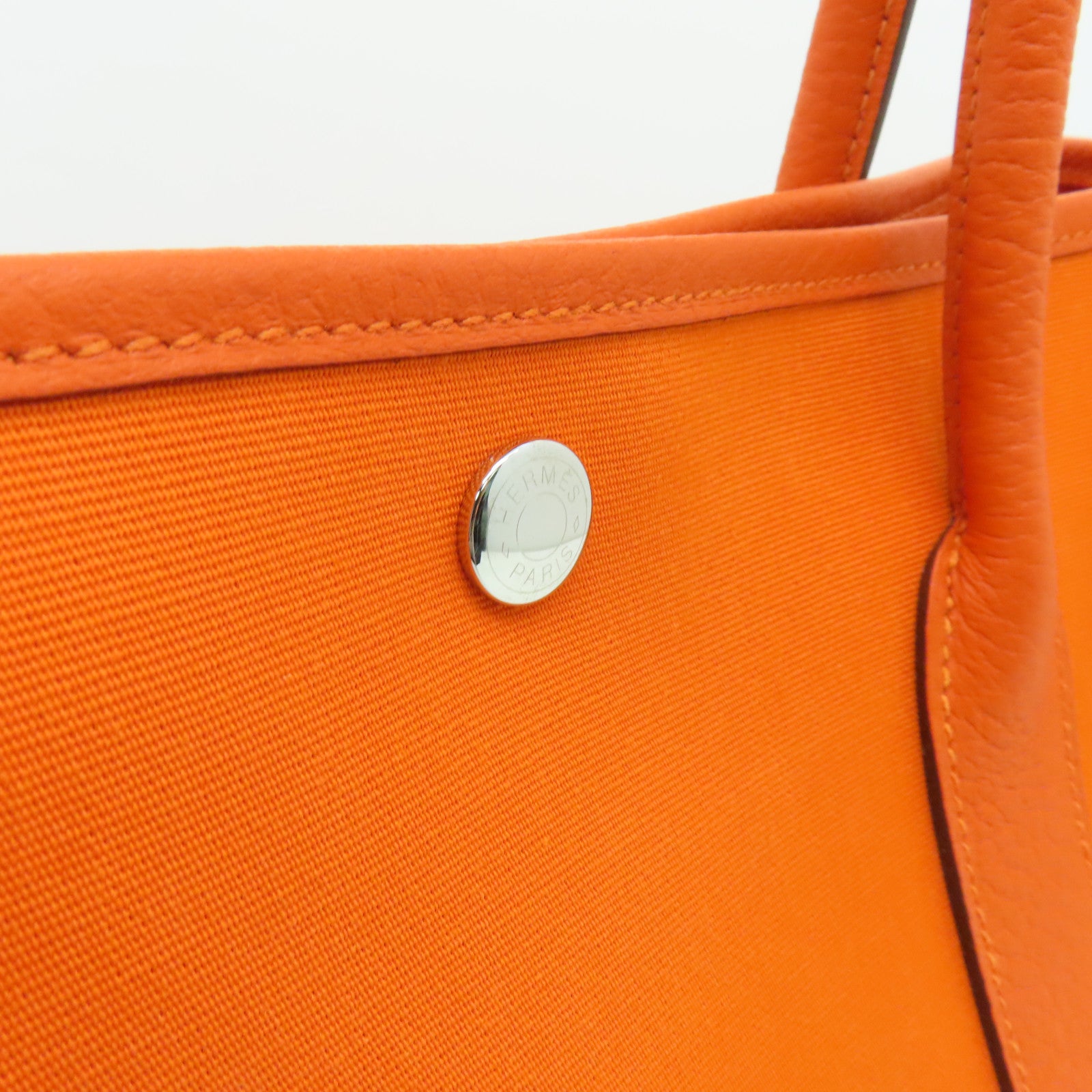HERMES 【激減優惠】帆布Garden Party PM銀扣手挽袋Orange橙色