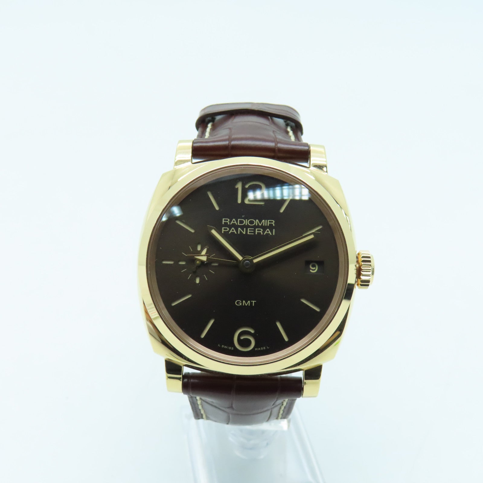 PANERAI Radiomir GMT 18K Rose Gold/Alligator Leather Watch Automatic Movement Brown