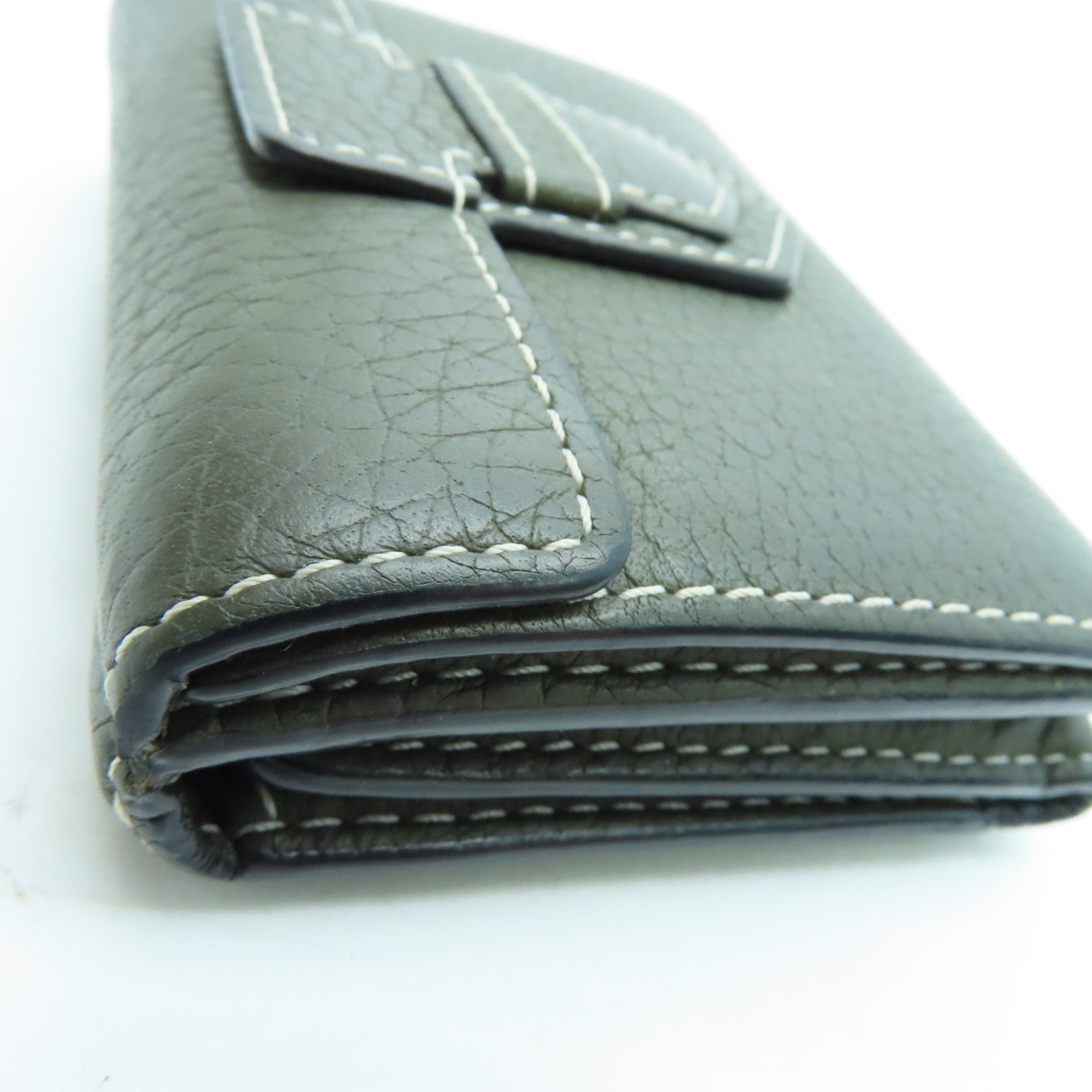 SELECTION Calfskin Leather Presse Trifold Wallet Gold Buckle Wallet Green