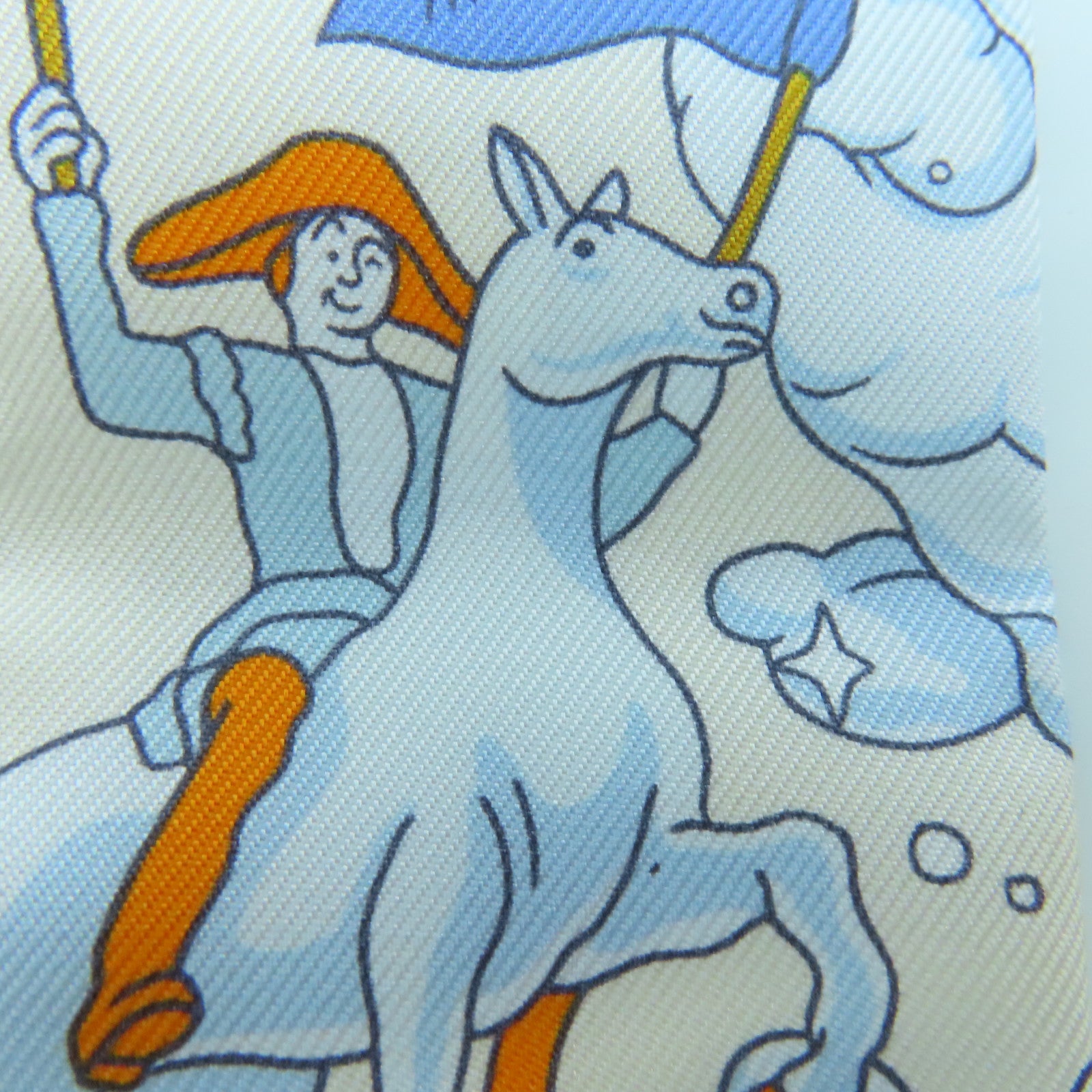 HERMES Silk Twilly Scarf White/Blue