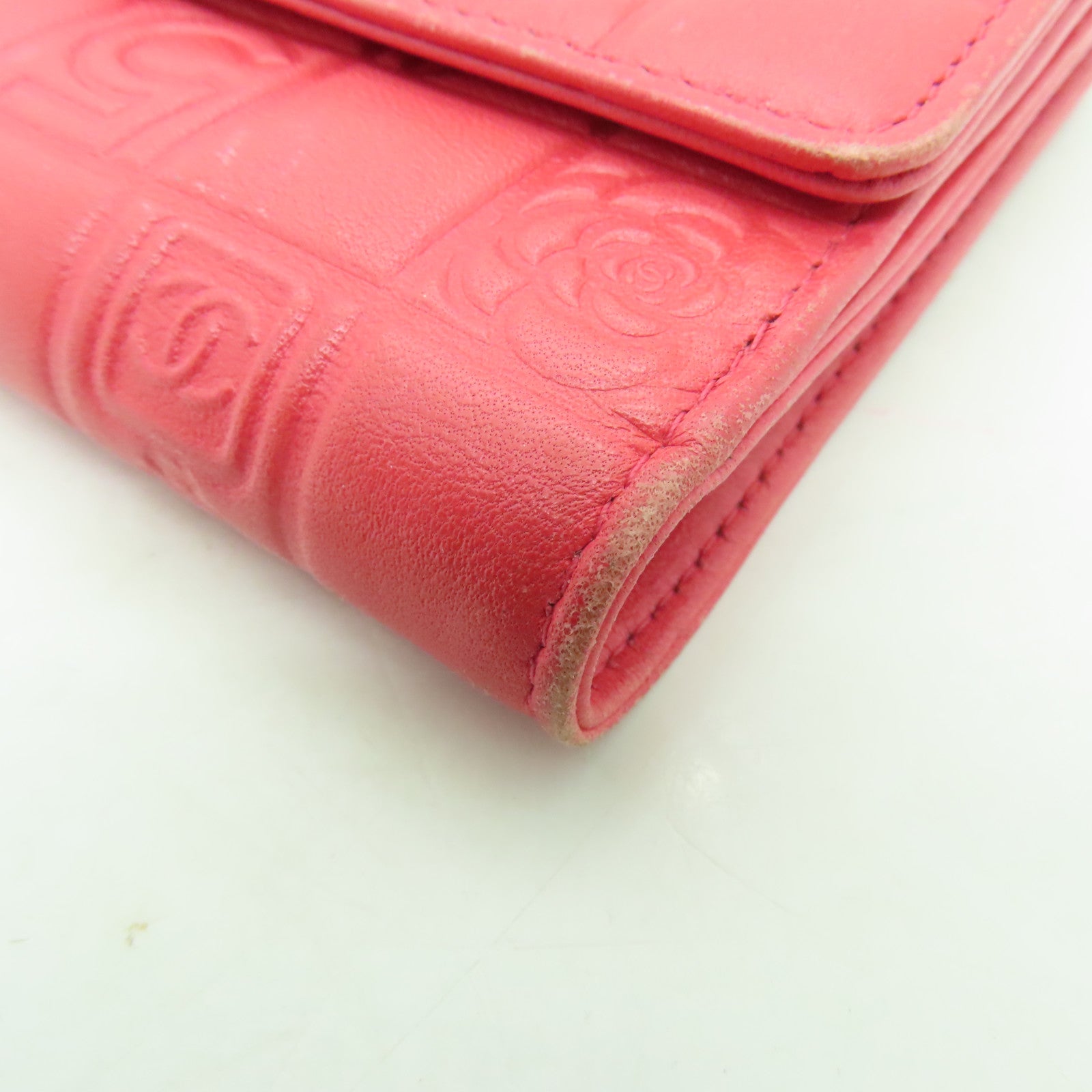 CHANEL 【激減優惠】牛皮皮革Wallet銀扣錢包粉紅色