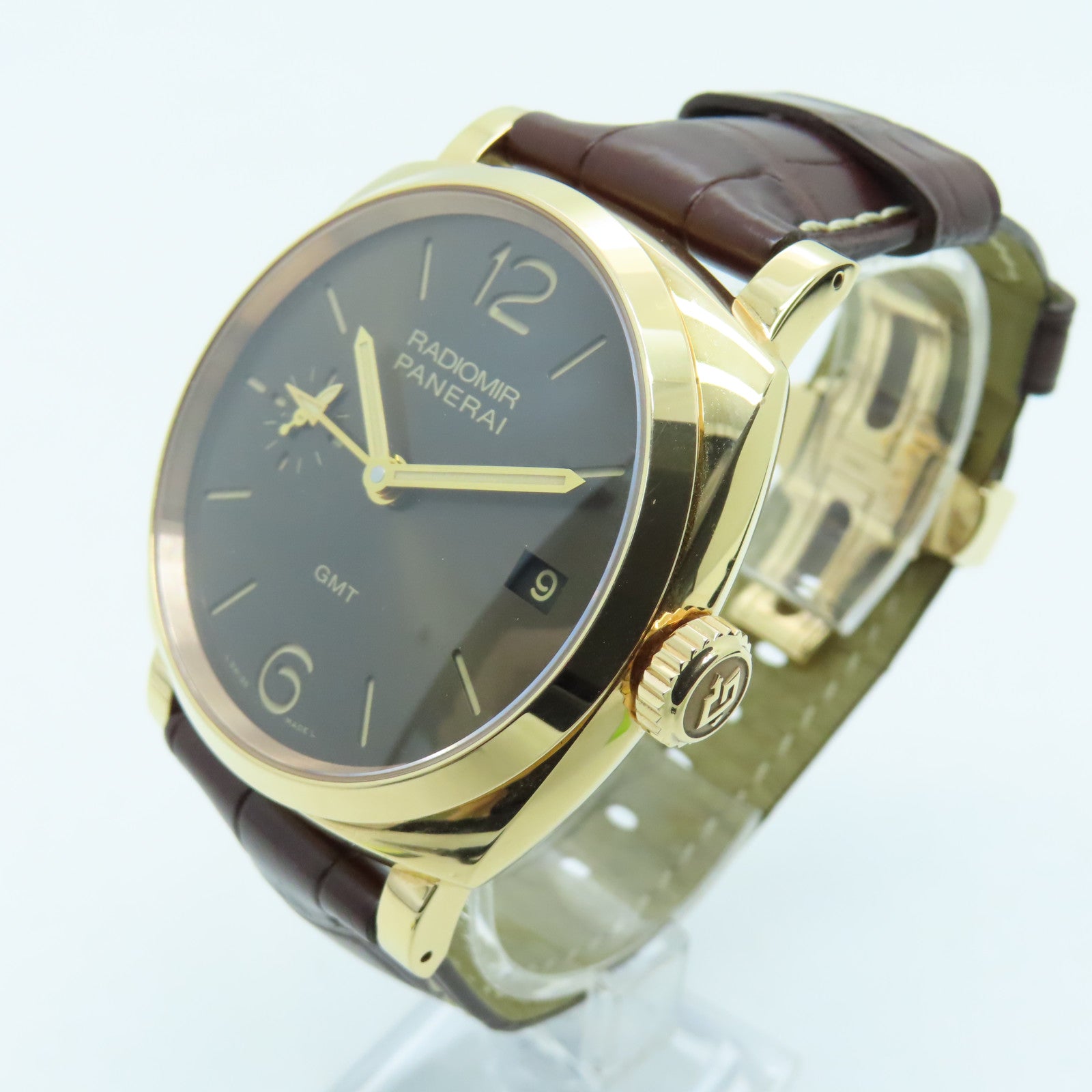 PANERAI Radiomir GMT 18K Rose Gold/Alligator Leather Watch Automatic Movement Brown
