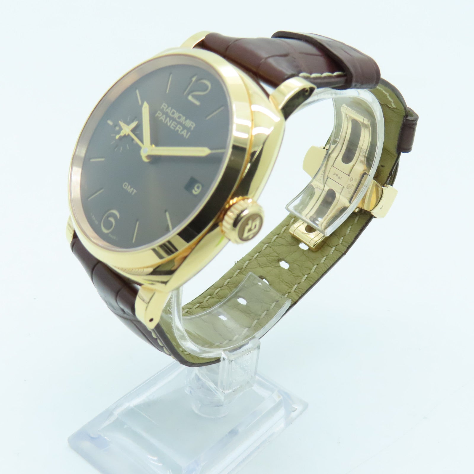 PANERAI Radiomir GMT 18K Rose Gold/Alligator Leather Watch Automatic Movement Brown