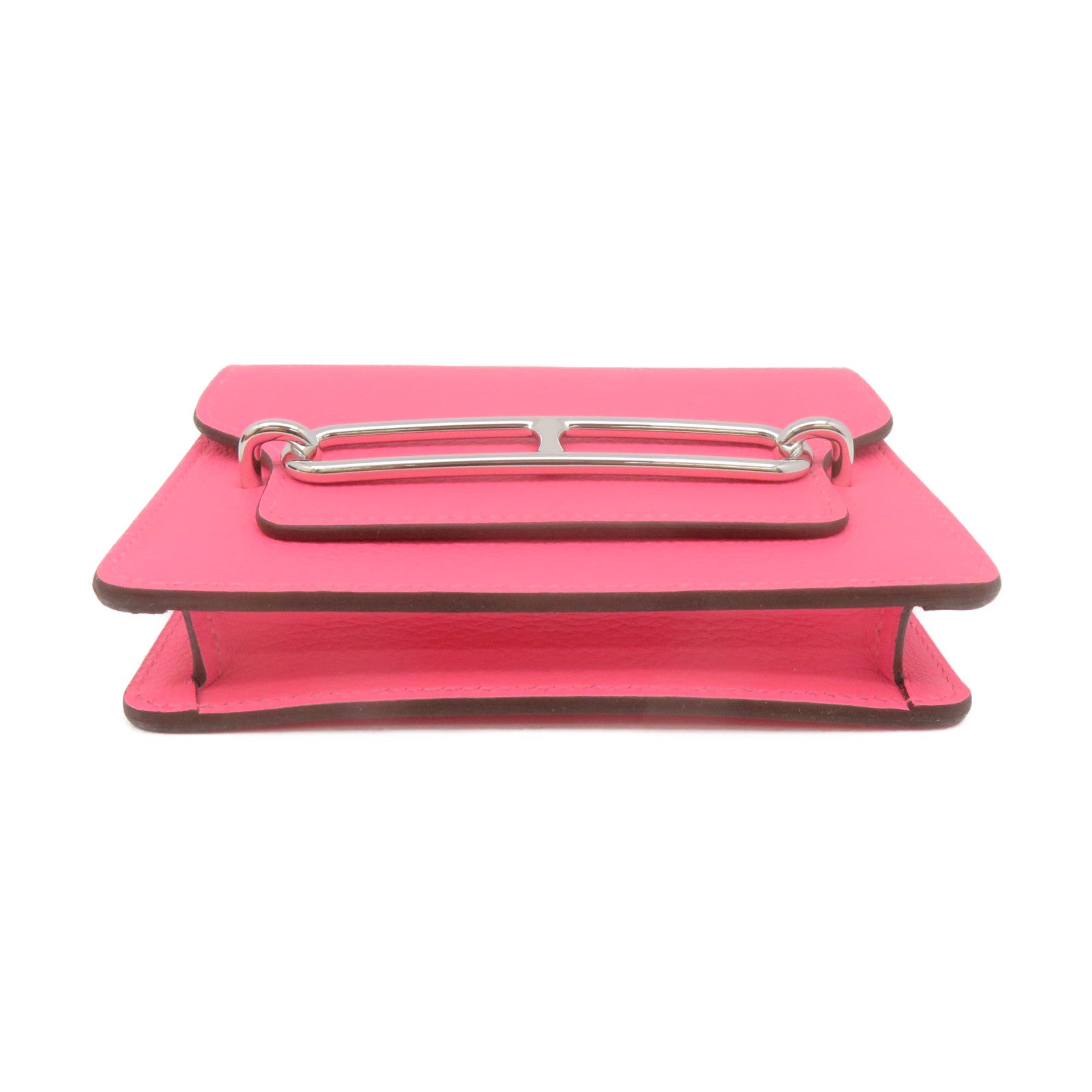 HERMES 【激減優惠】Evercolor皮革Roulis Slim Wallet銀扣短錢腰包兩用袋Rose Azalee粉紅色