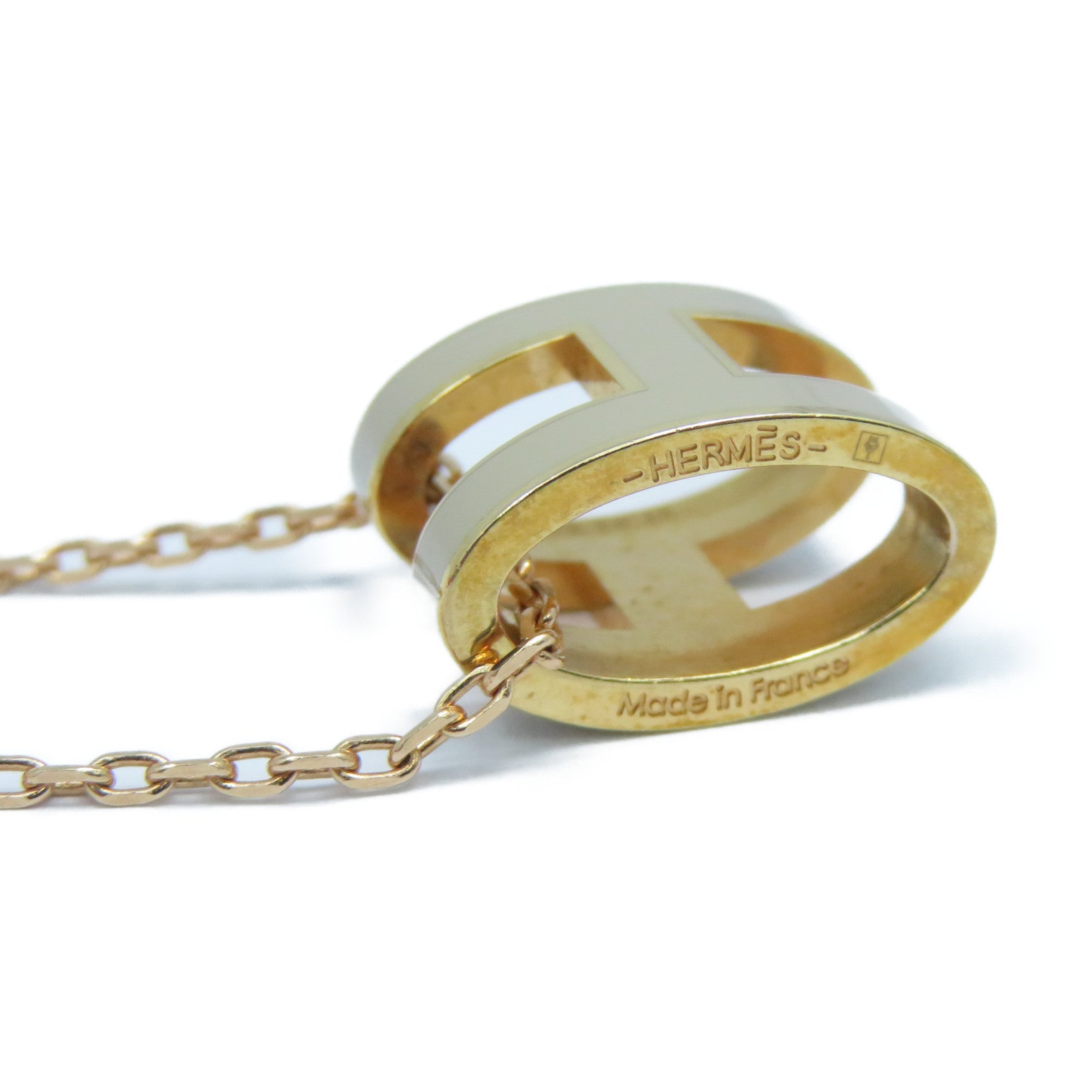 HERMES 金屬Pop H Necklace項鍊粉金色/米色