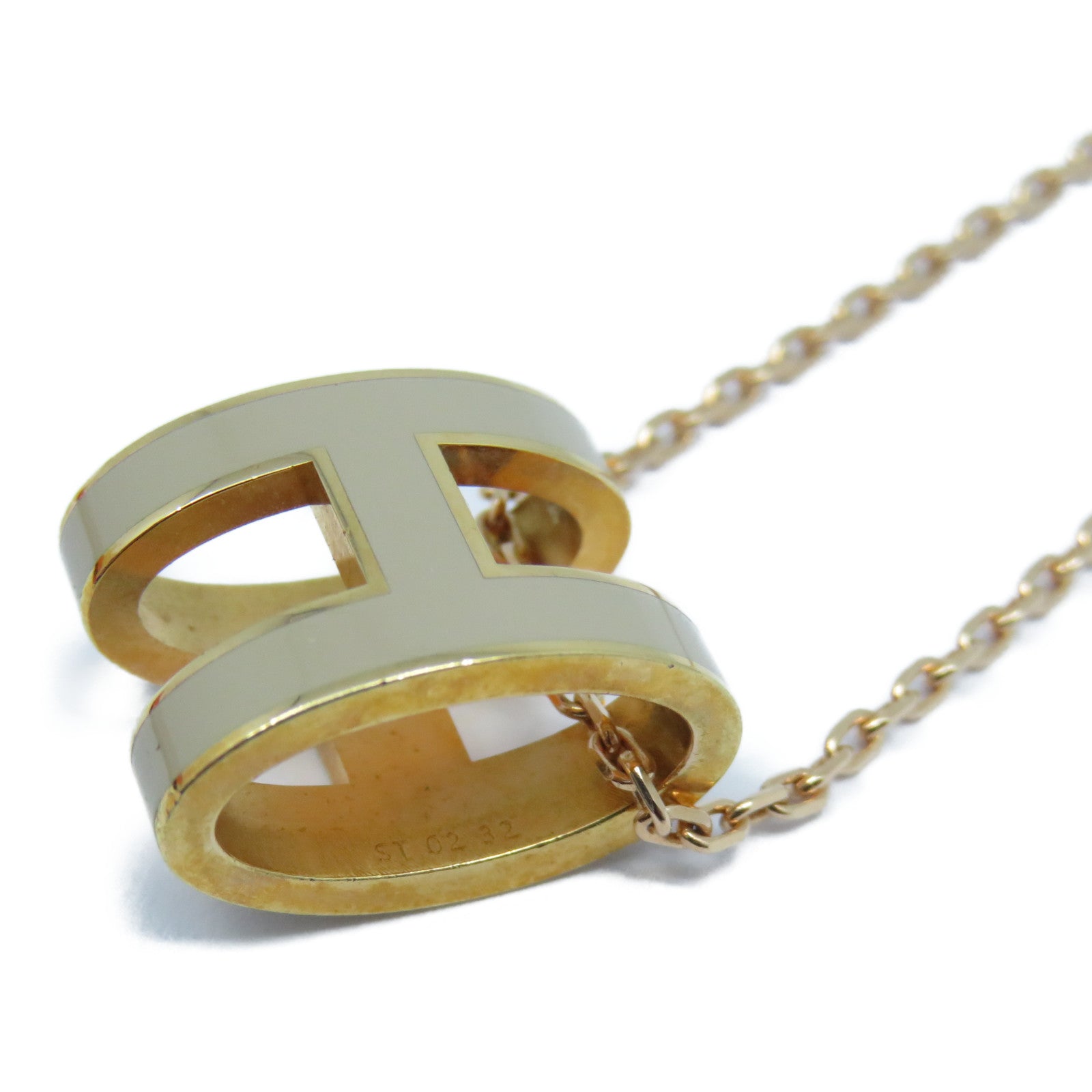 HERMES 金屬Pop H Necklace項鍊粉金色/米色