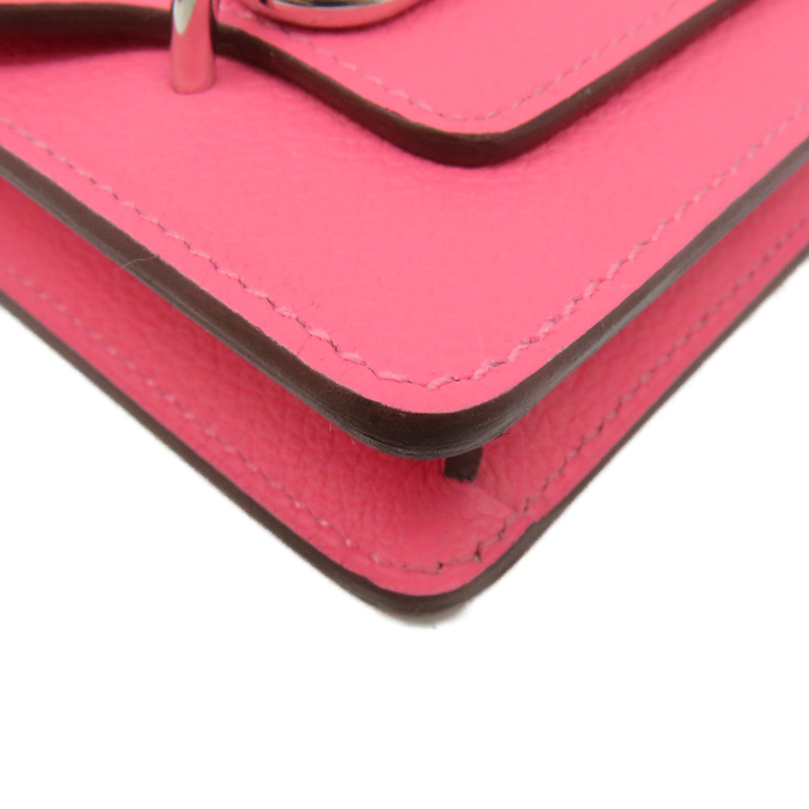 HERMES 【激減優惠】Evercolor皮革Roulis Slim Wallet銀扣短錢腰包兩用袋Rose Azalee粉紅色
