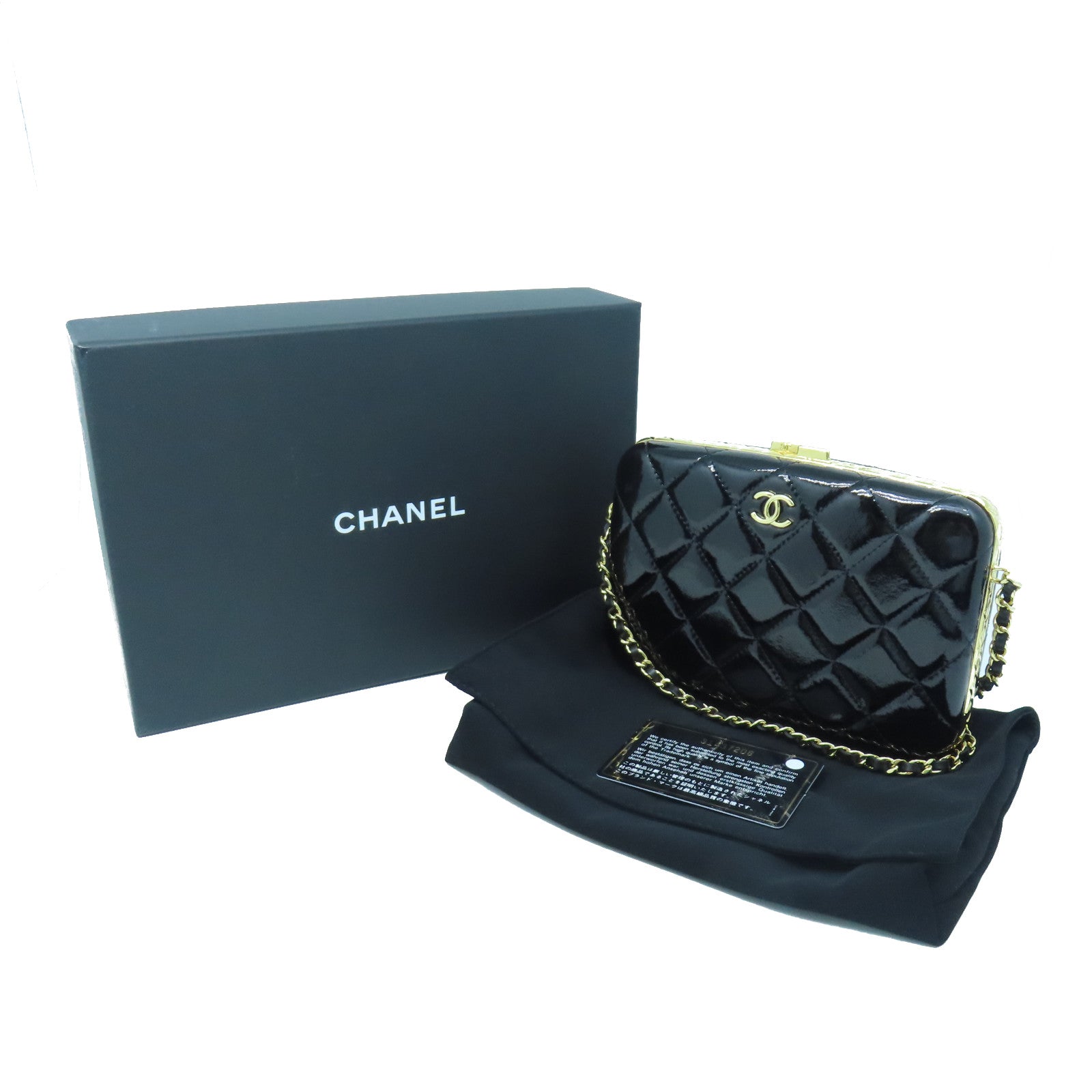 CHANEL Diamond Patent Leather Chain Shoulder Enamel Full Set Gold Buckle Chain Shoulder Bag Black