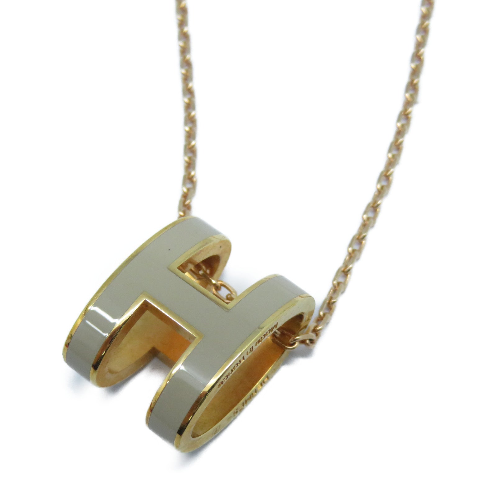 HERMES 金屬Pop H Necklace項鍊粉金色/米色