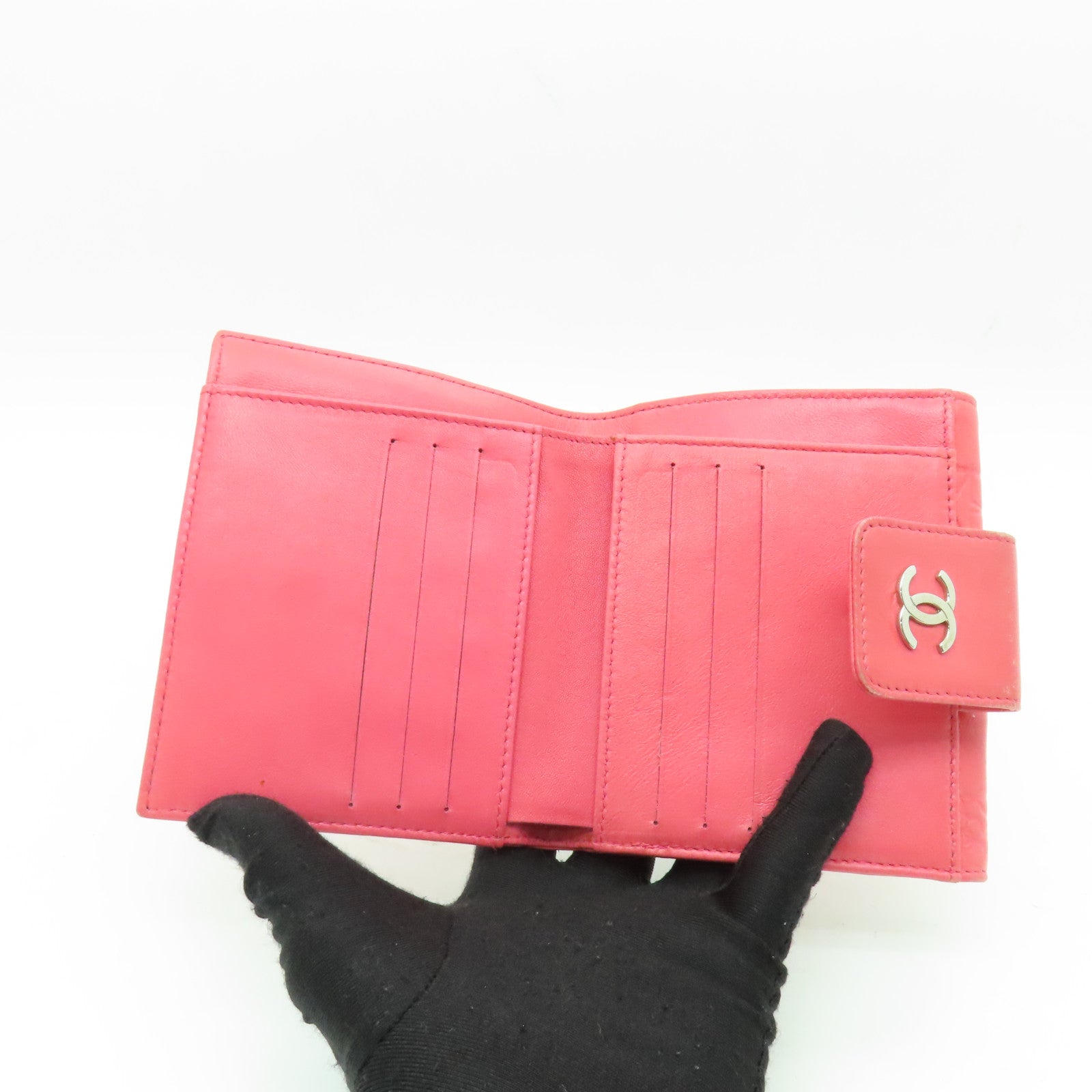 CHANEL 【激減優惠】牛皮皮革Wallet銀扣錢包粉紅色
