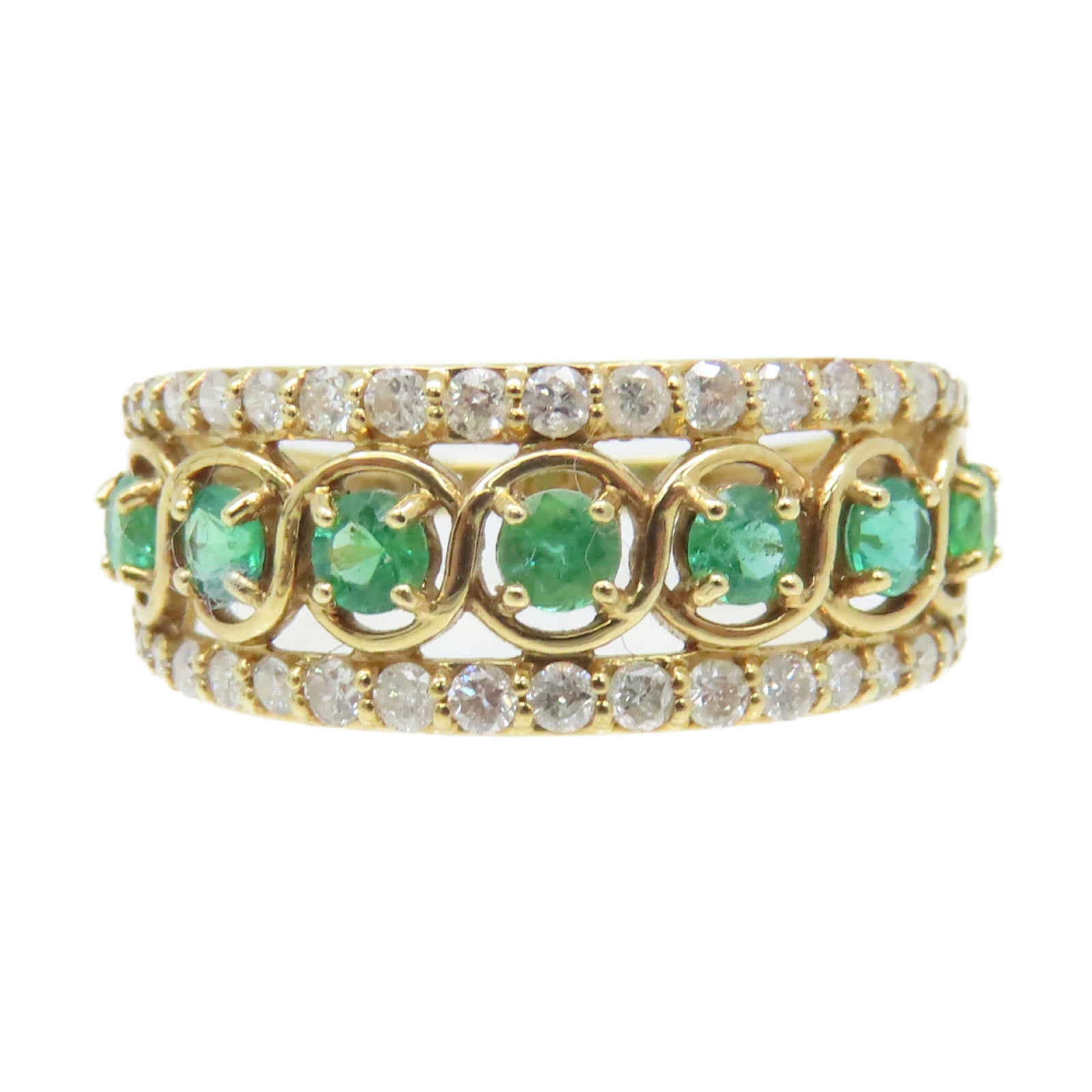 JEWELRY 【激減優惠】18K黃金/0.4ct綠寶石/0.4ct鑽石Emerald Ring戒指US#6