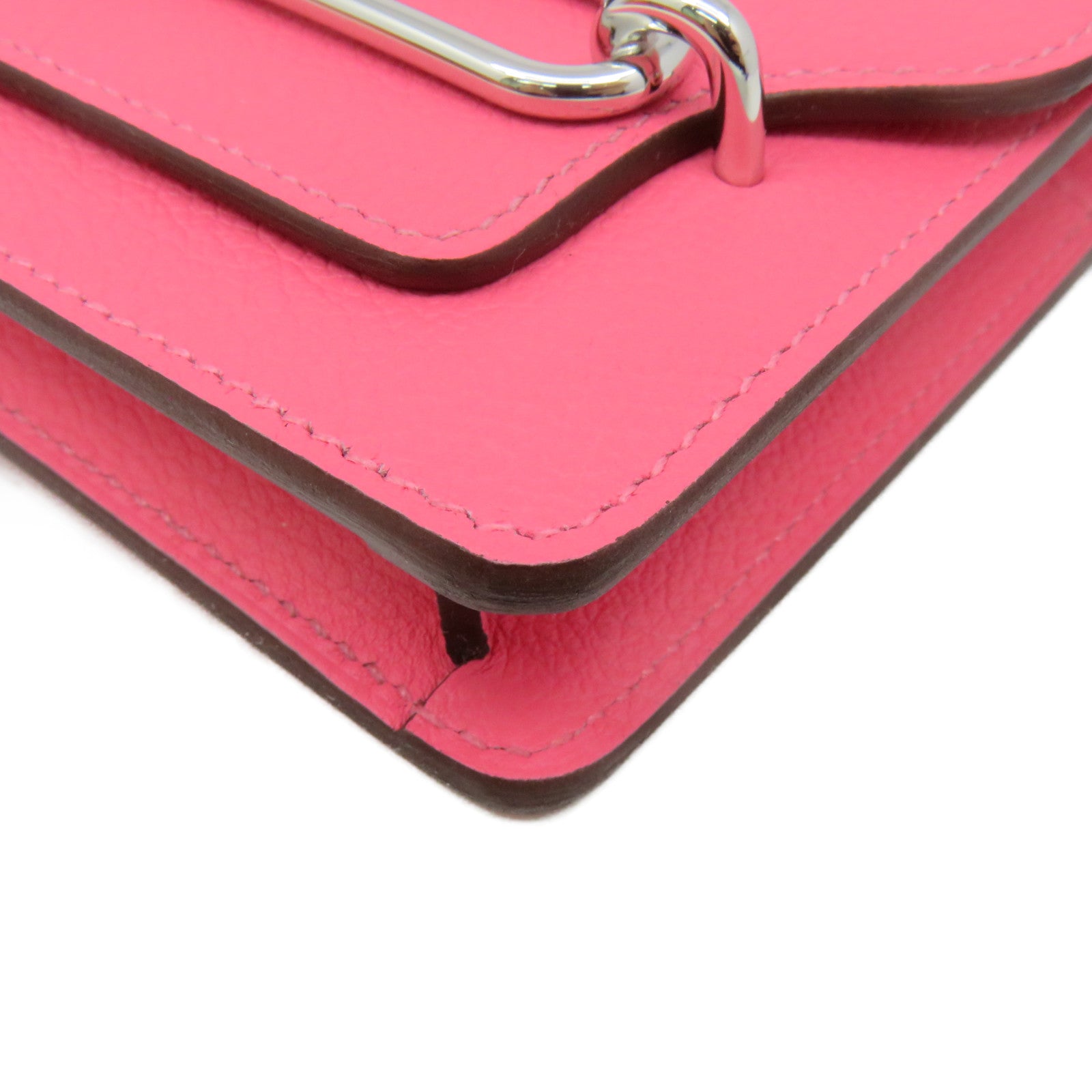 HERMES 【激減優惠】Evercolor皮革Roulis Slim Wallet銀扣短錢腰包兩用袋Rose Azalee粉紅色