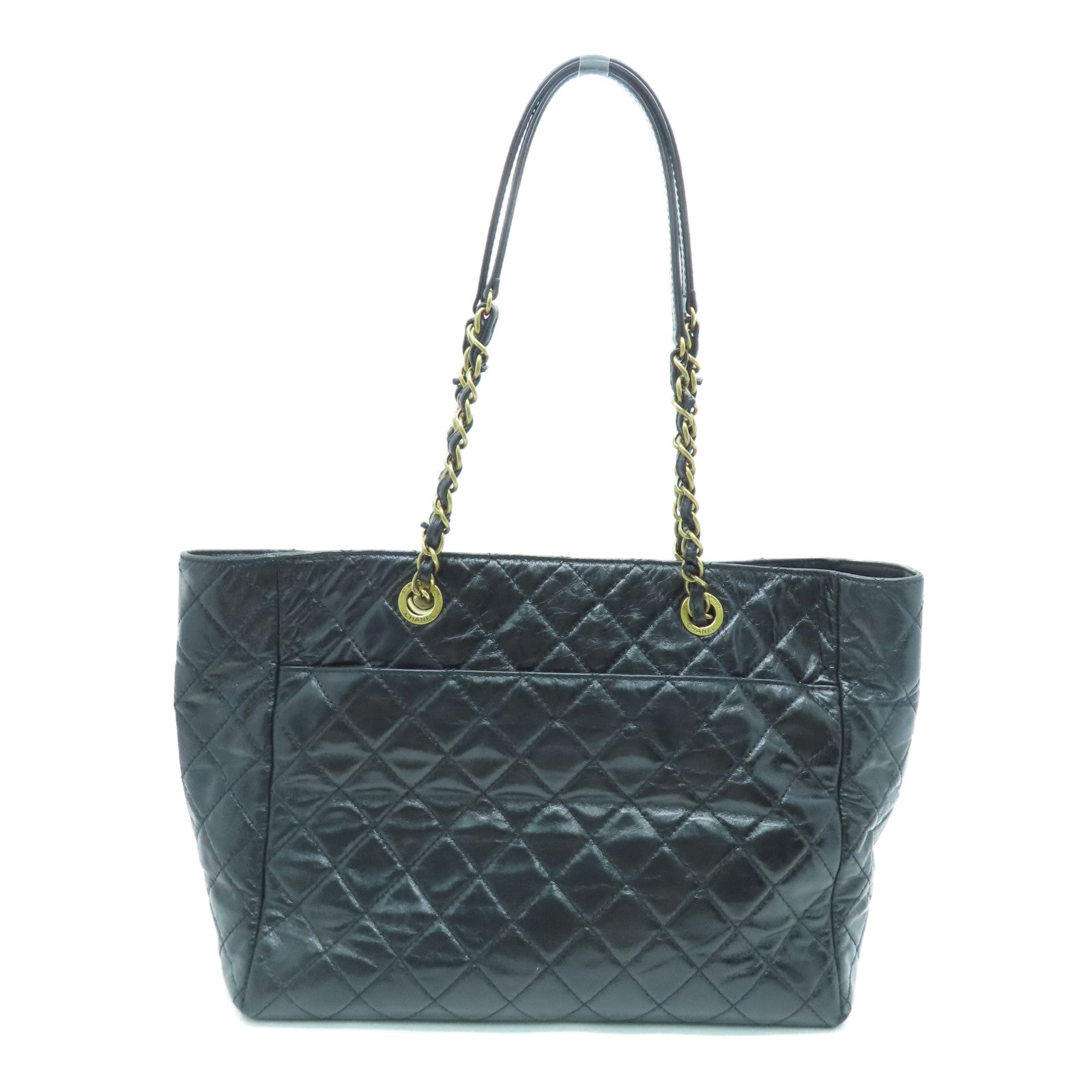 CHANEL 菱格Aged Calf皮革Chain Shoulder金扣肩背袋黑色