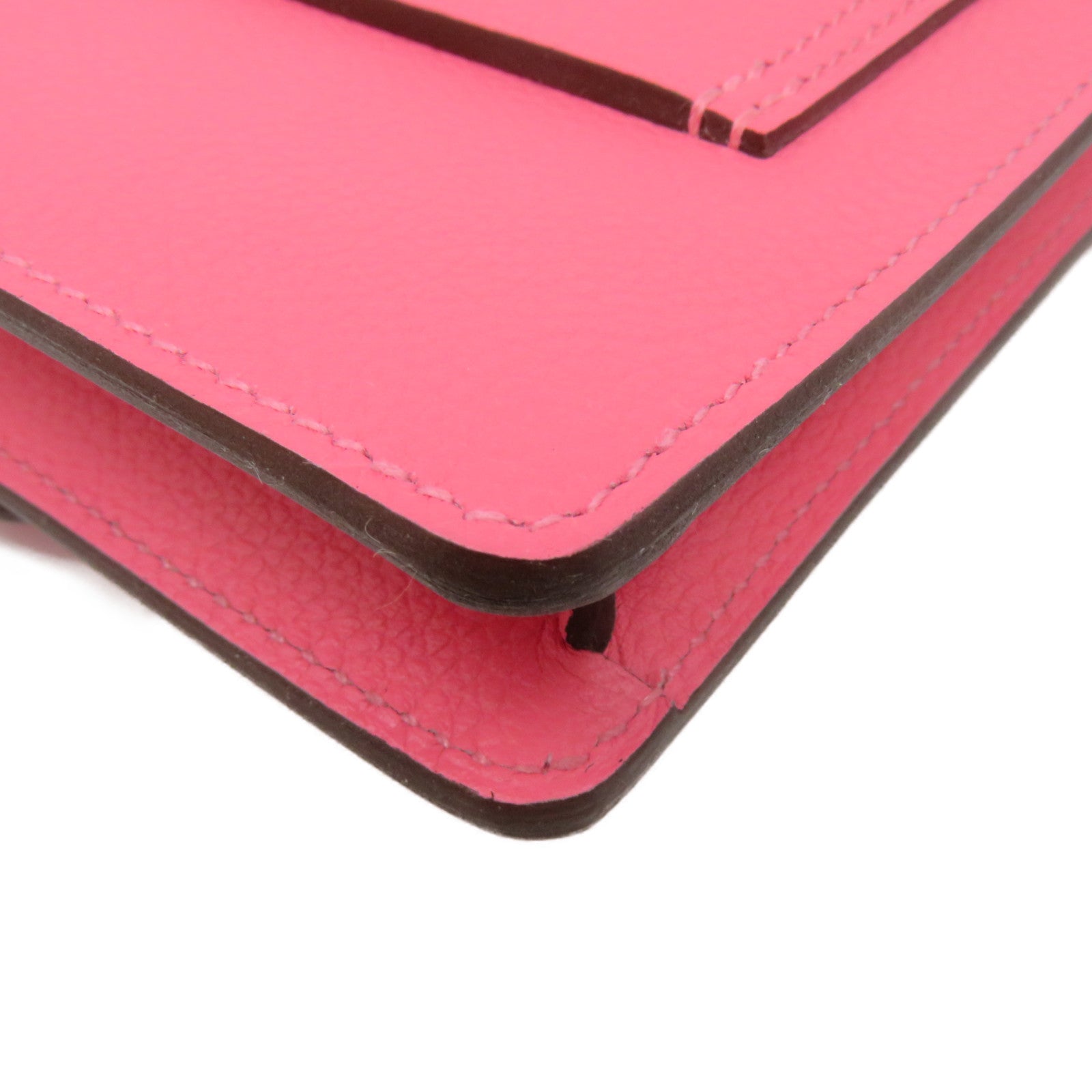 HERMES 【激減優惠】Evercolor皮革Roulis Slim Wallet銀扣短錢腰包兩用袋Rose Azalee粉紅色