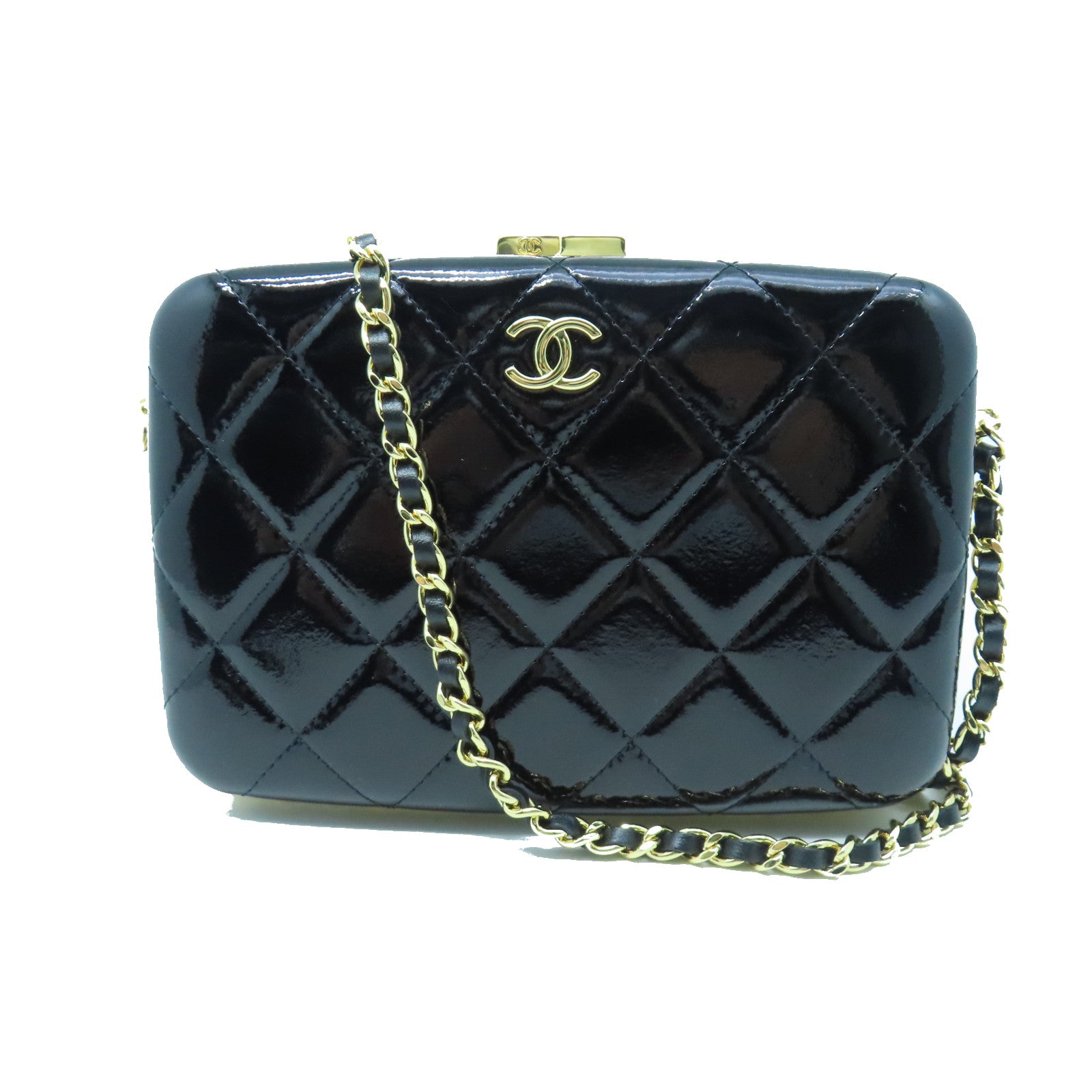 CHANEL Diamond Patent Leather Chain Shoulder Enamel Full Set Gold Buckle Chain Shoulder Bag Black