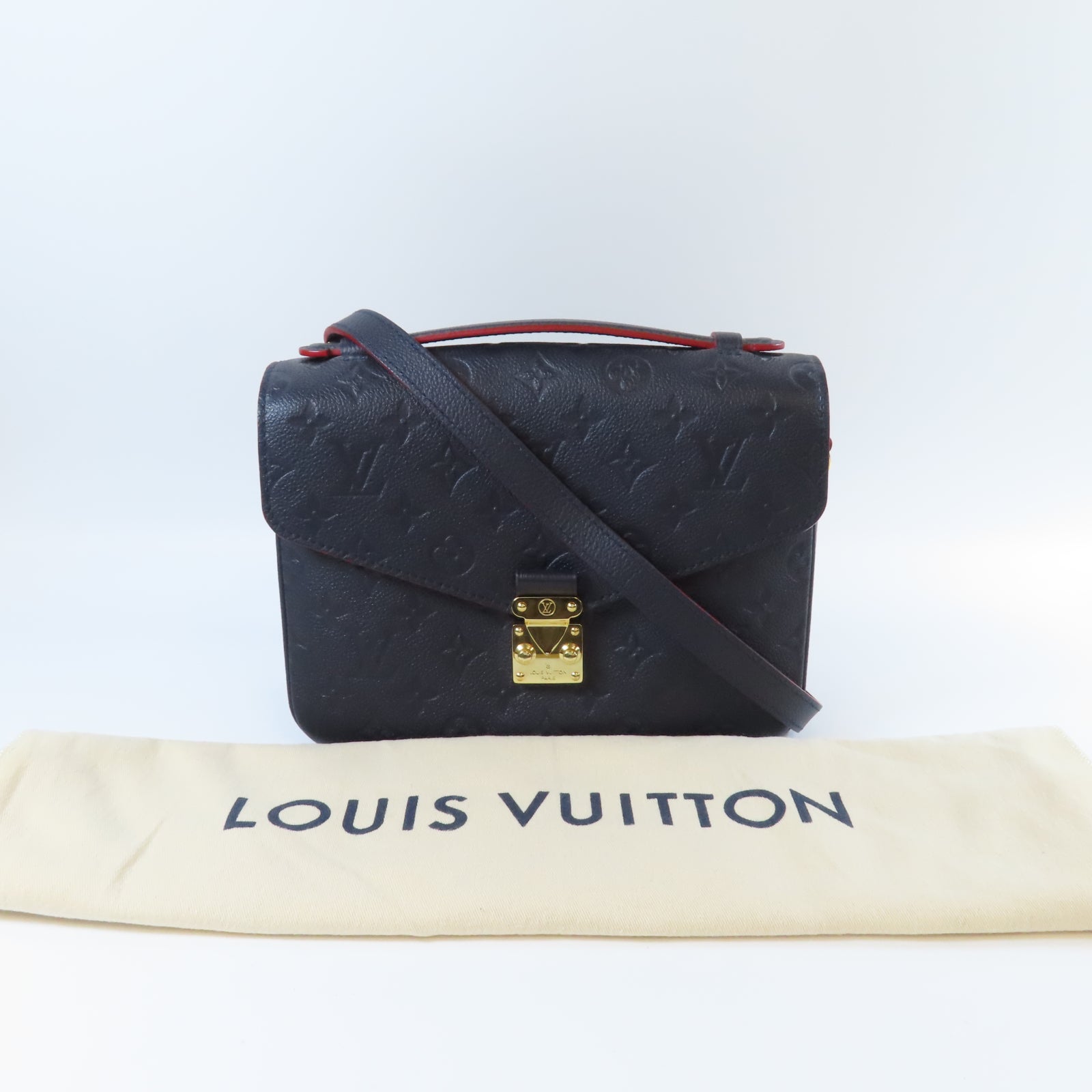 LOUIS VUITTON Monogram Empreinte Pochette Metis金扣手挽肩背兩用袋深藍色