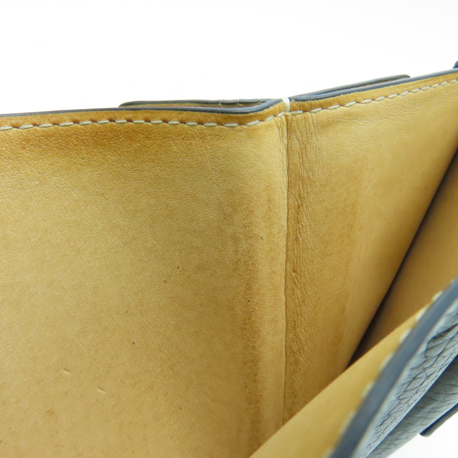SELECTION Calfskin Leather Presse Trifold Wallet Gold Buckle Wallet Green