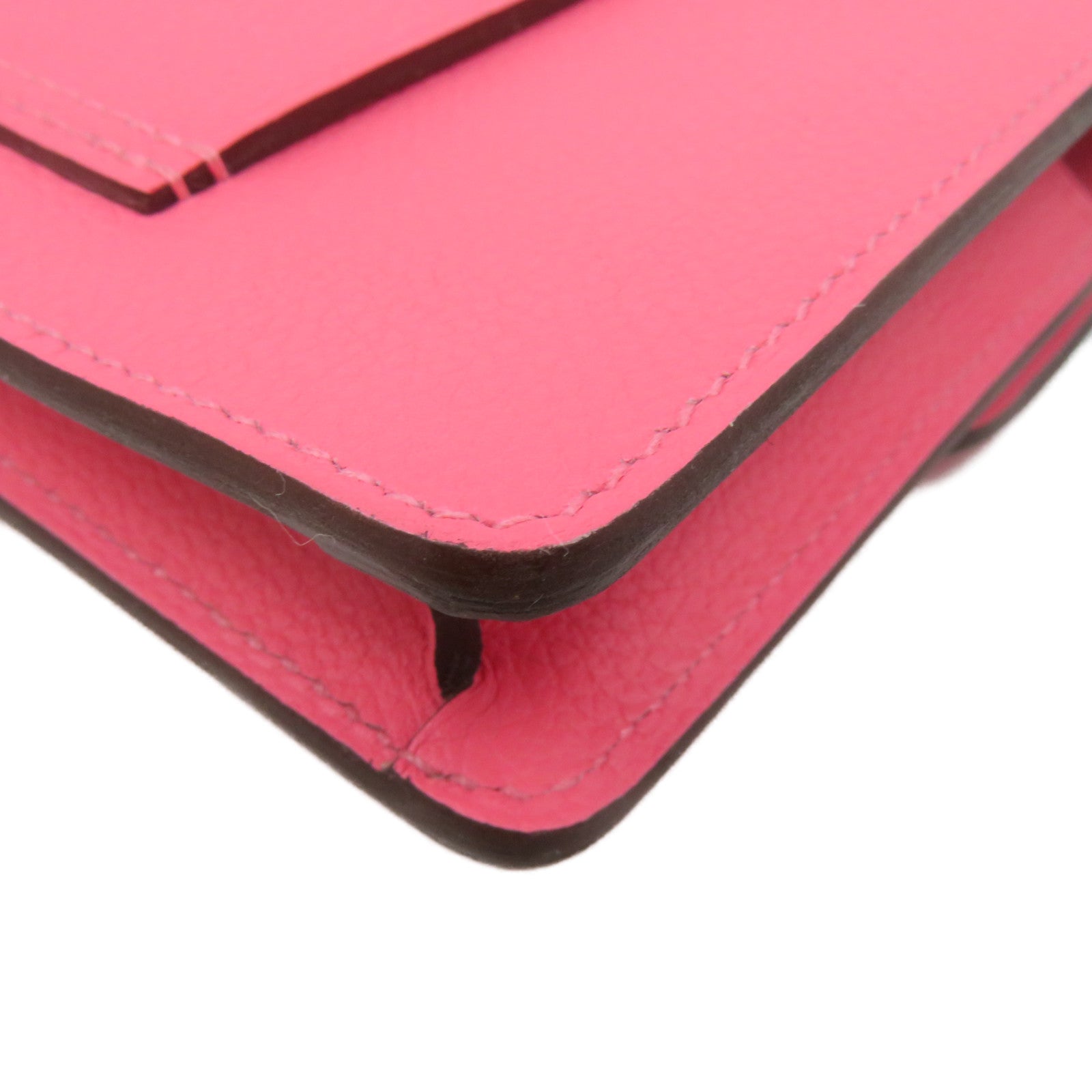 HERMES 【激減優惠】Evercolor皮革Roulis Slim Wallet銀扣短錢腰包兩用袋Rose Azalee粉紅色