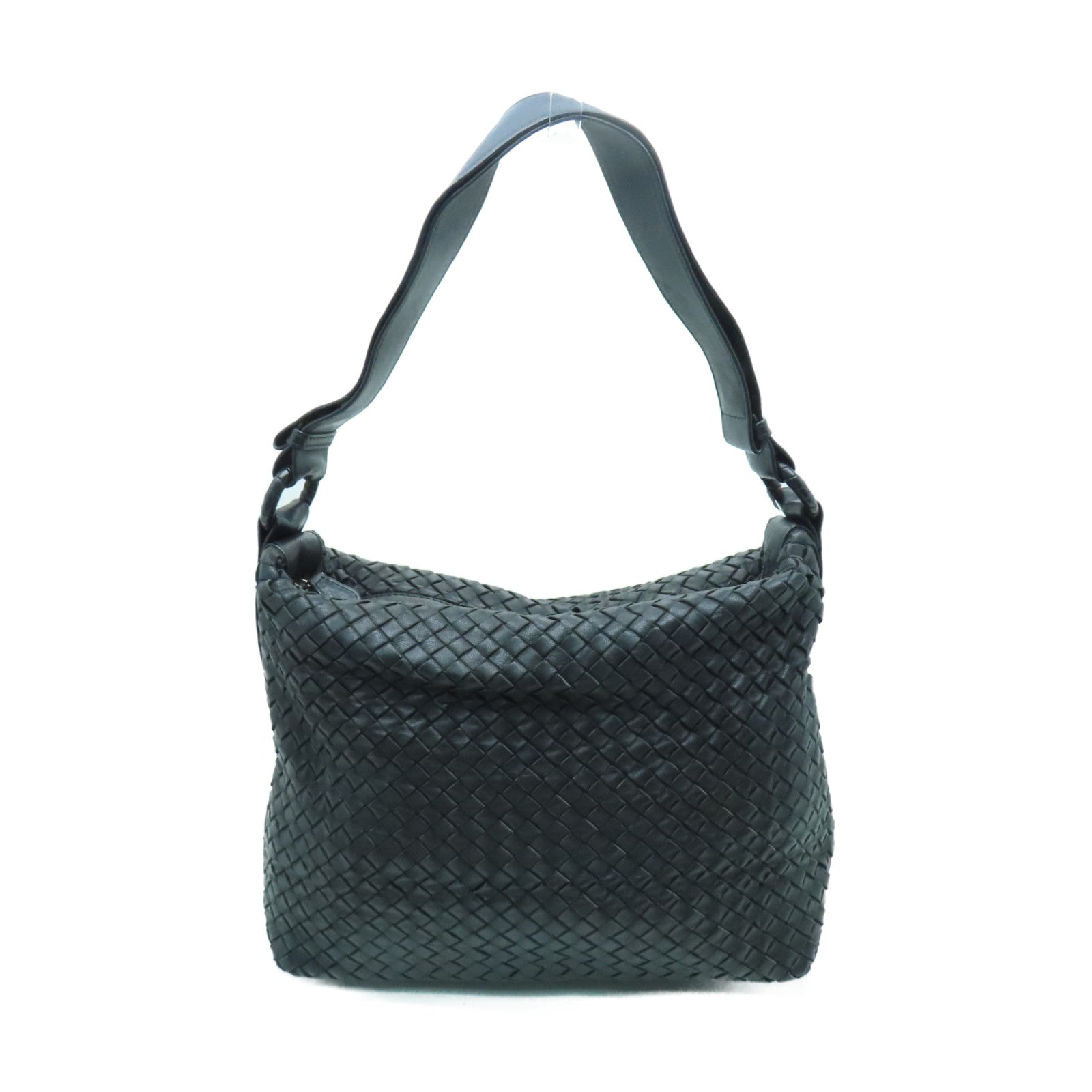 BOTTEGA VENETA 織紋皮革Tote Bag銀扣肩背袋黑色
