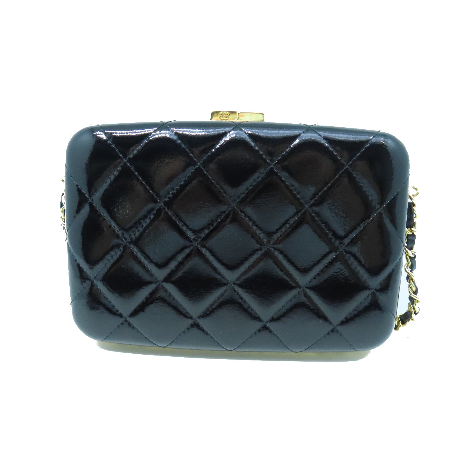 CHANEL Diamond Patent Leather Chain Shoulder Enamel Full Set Gold Buckle Chain Shoulder Bag Black
