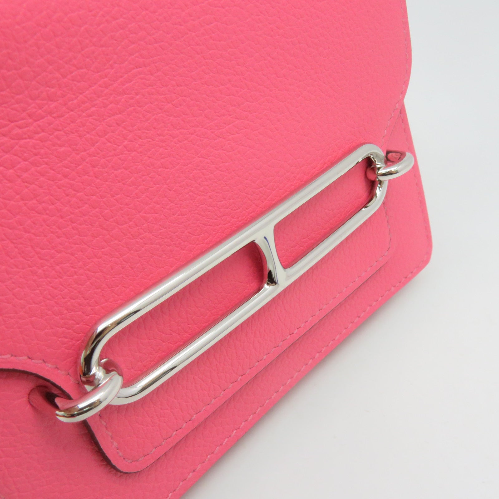 HERMES 【激減優惠】Evercolor皮革Roulis Slim Wallet銀扣短錢腰包兩用袋Rose Azalee粉紅色