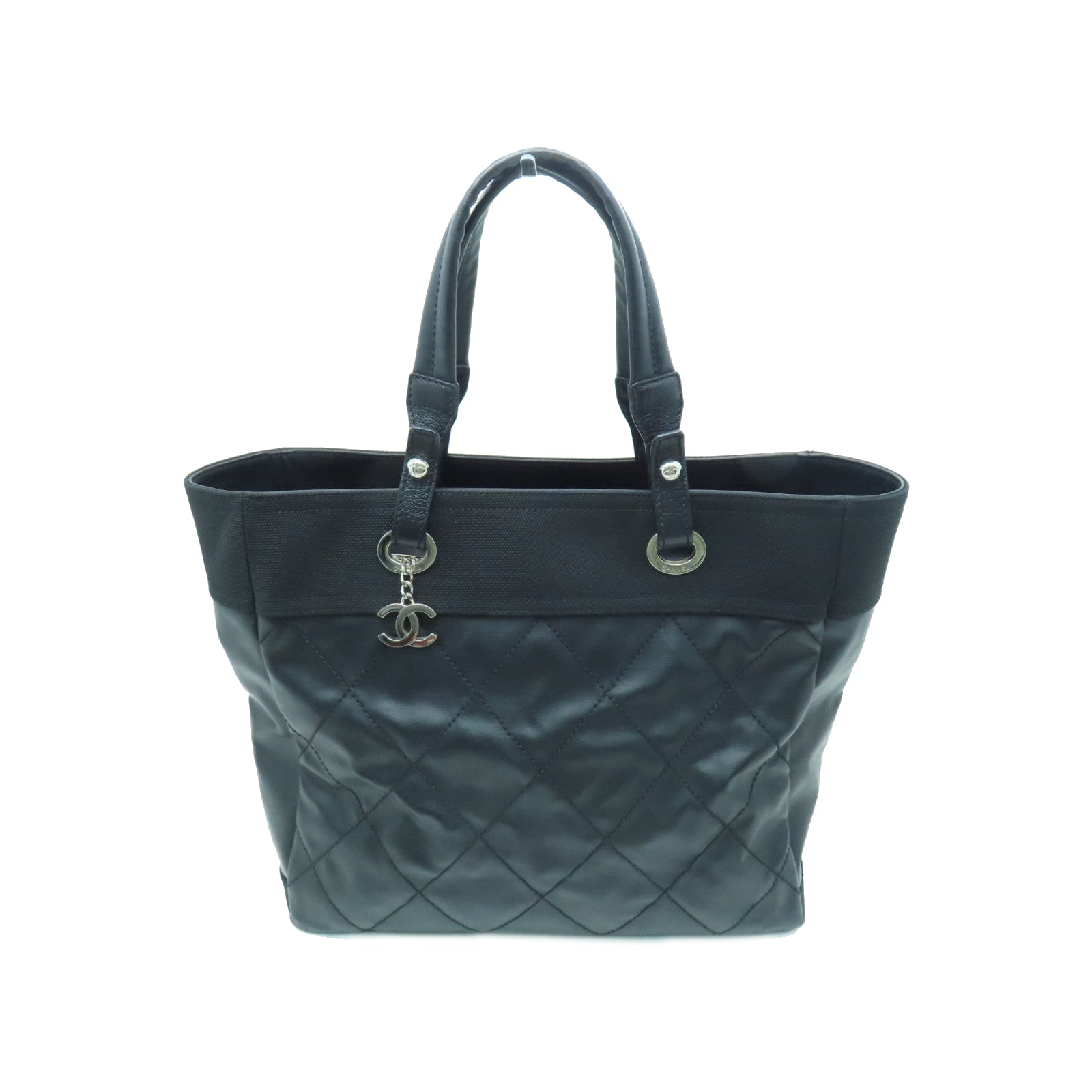 CHANEL 牛皮皮革Totebag銀扣手挽袋黑色
